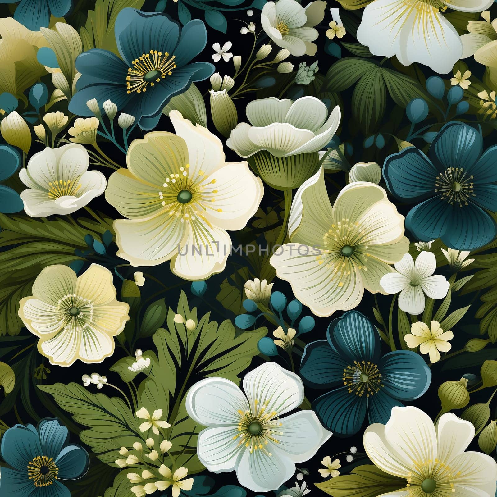 Seamless pattern tile background flowers and floral leaves plants. High quality photo