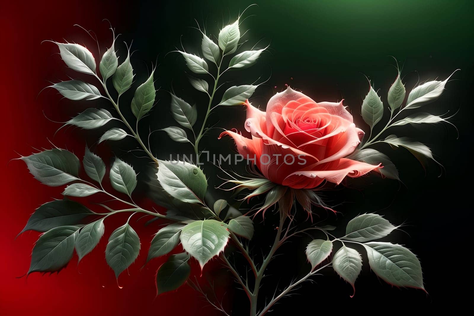 Beautiful flowering rose on a red background .