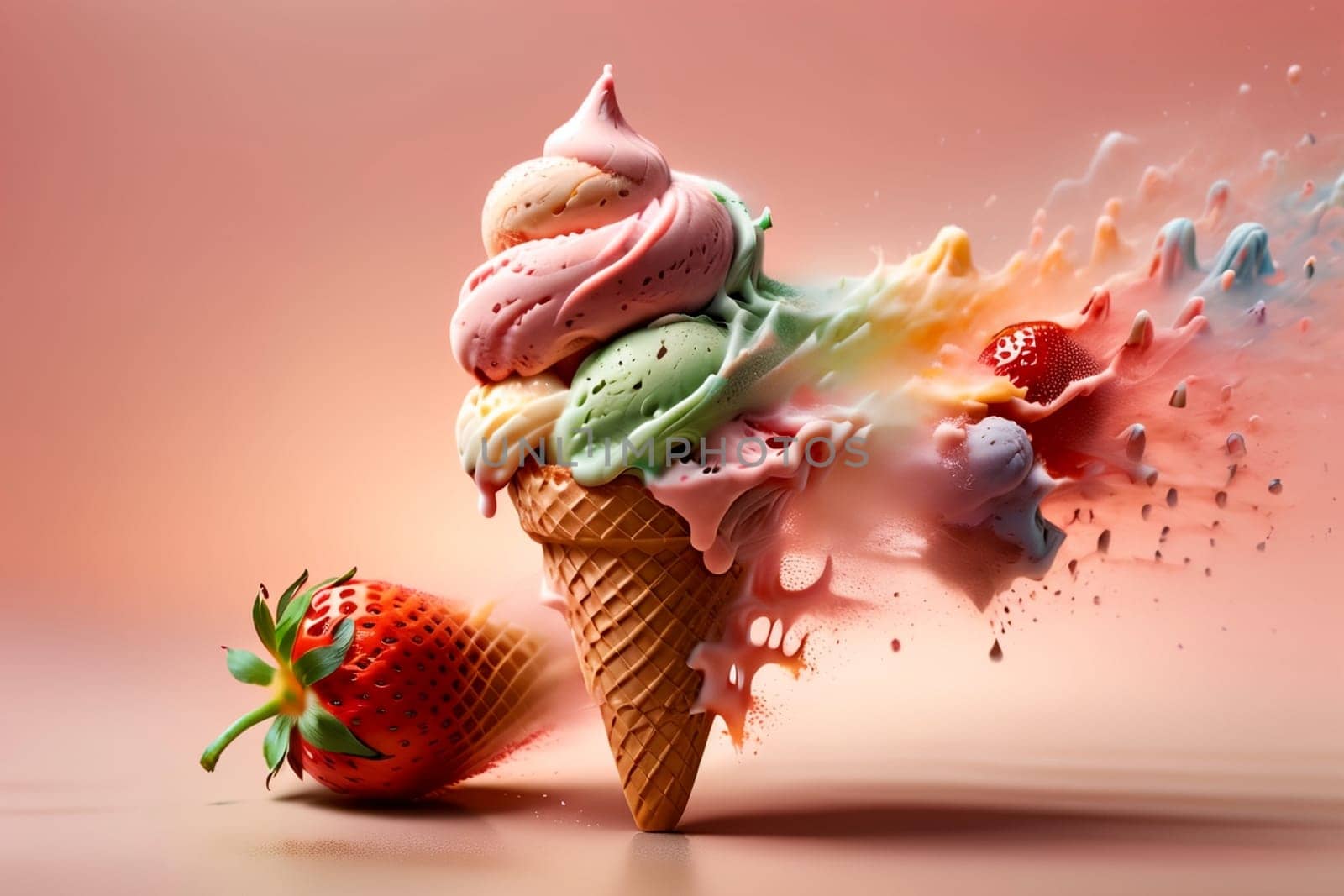 strawberry ice cream in a waffle cup by Rawlik