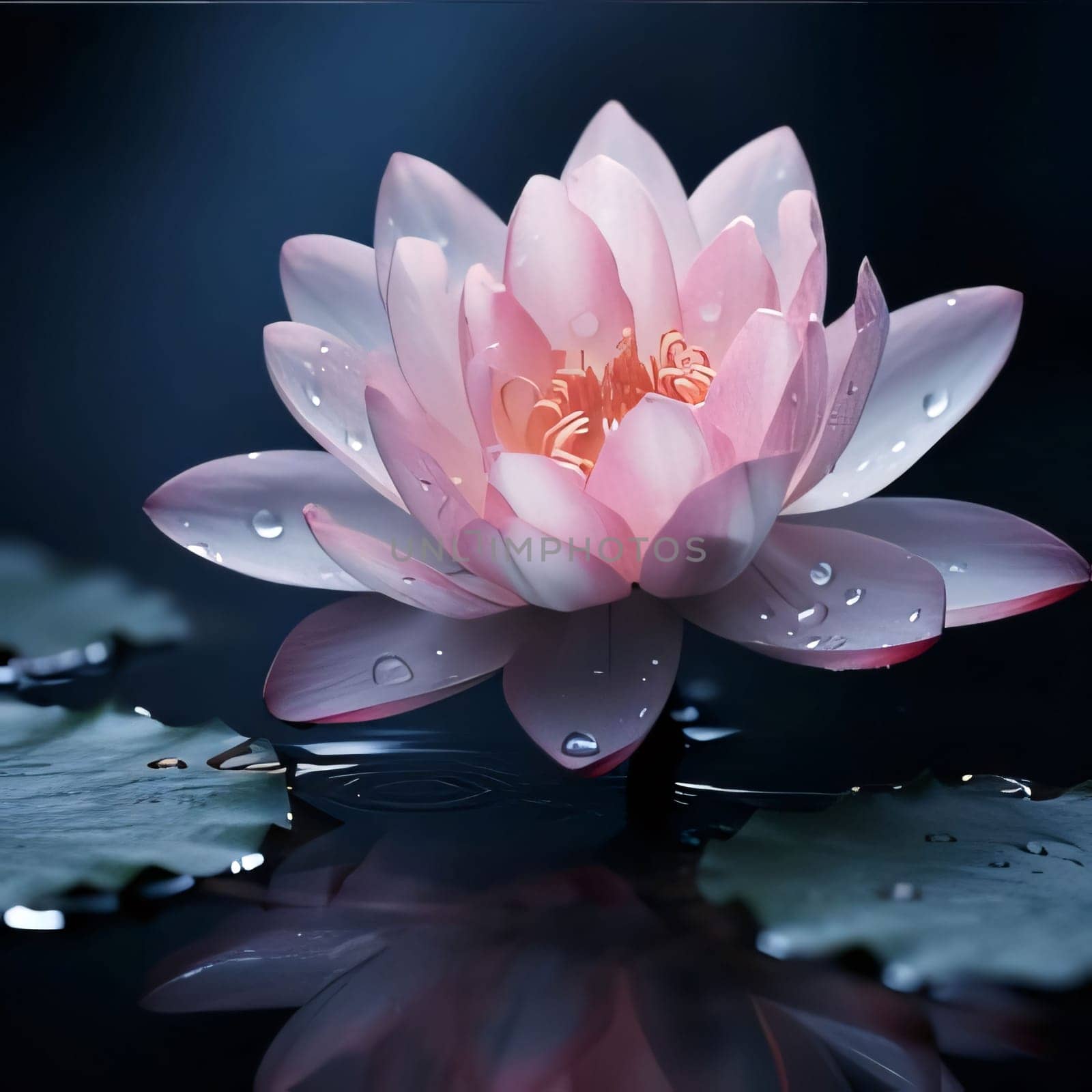 Photography: Beautiful pink water lily or lotus flower on dark background