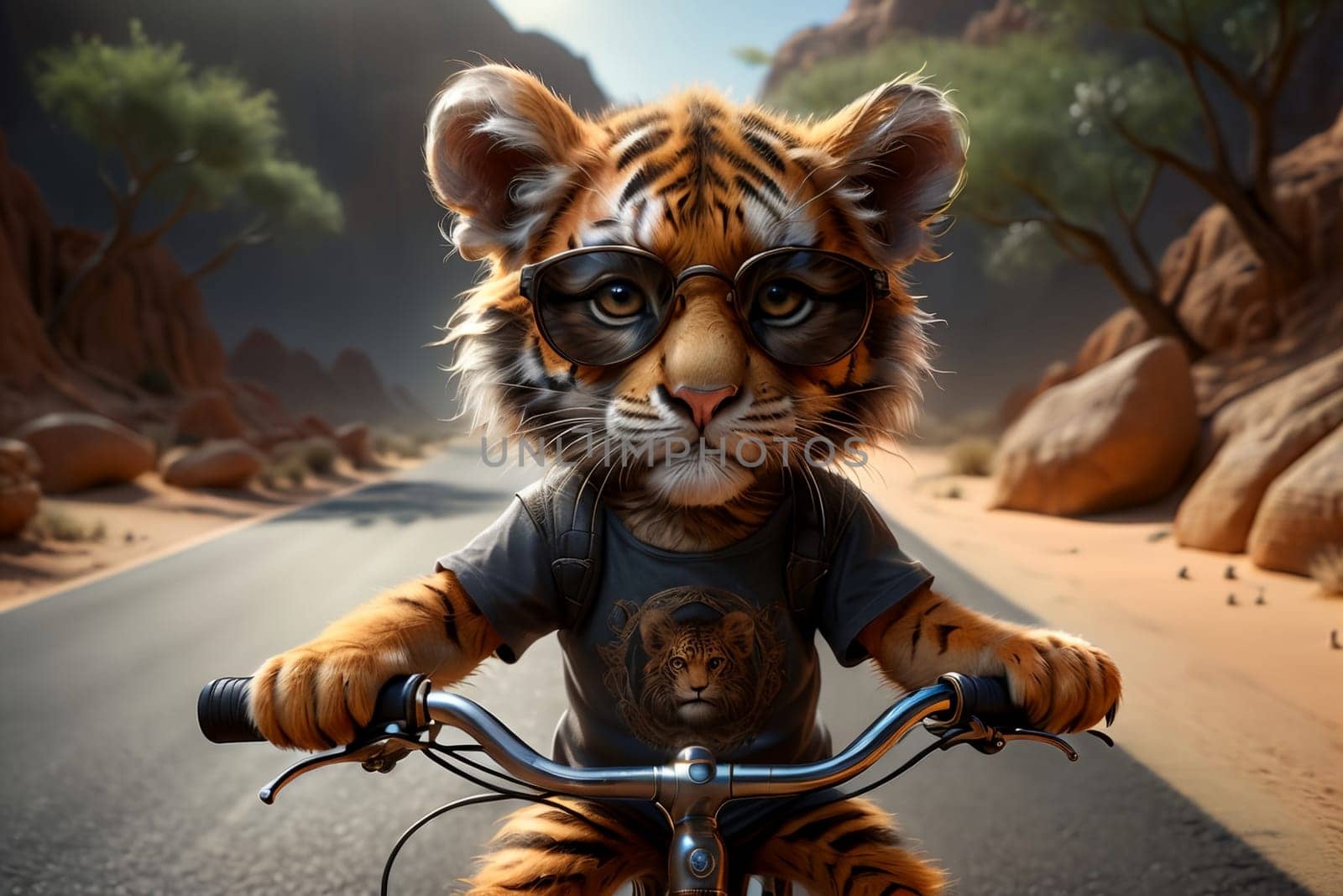 sporty tiger doing sports, cycling .