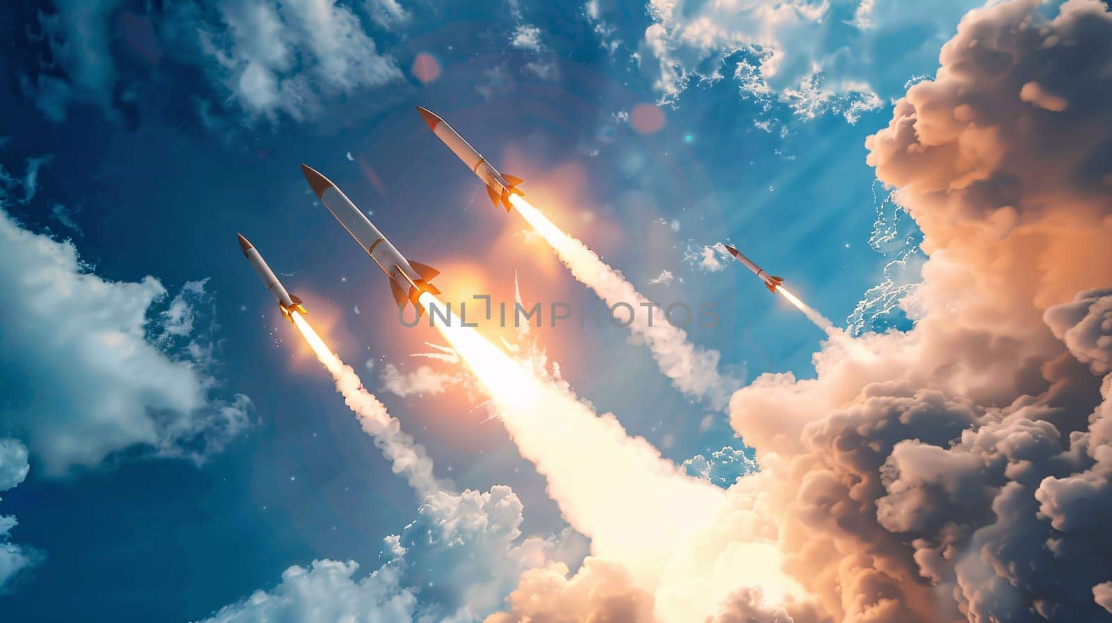 Missiles in the sky. 3d rendering, 3d illustration. by ThemesS