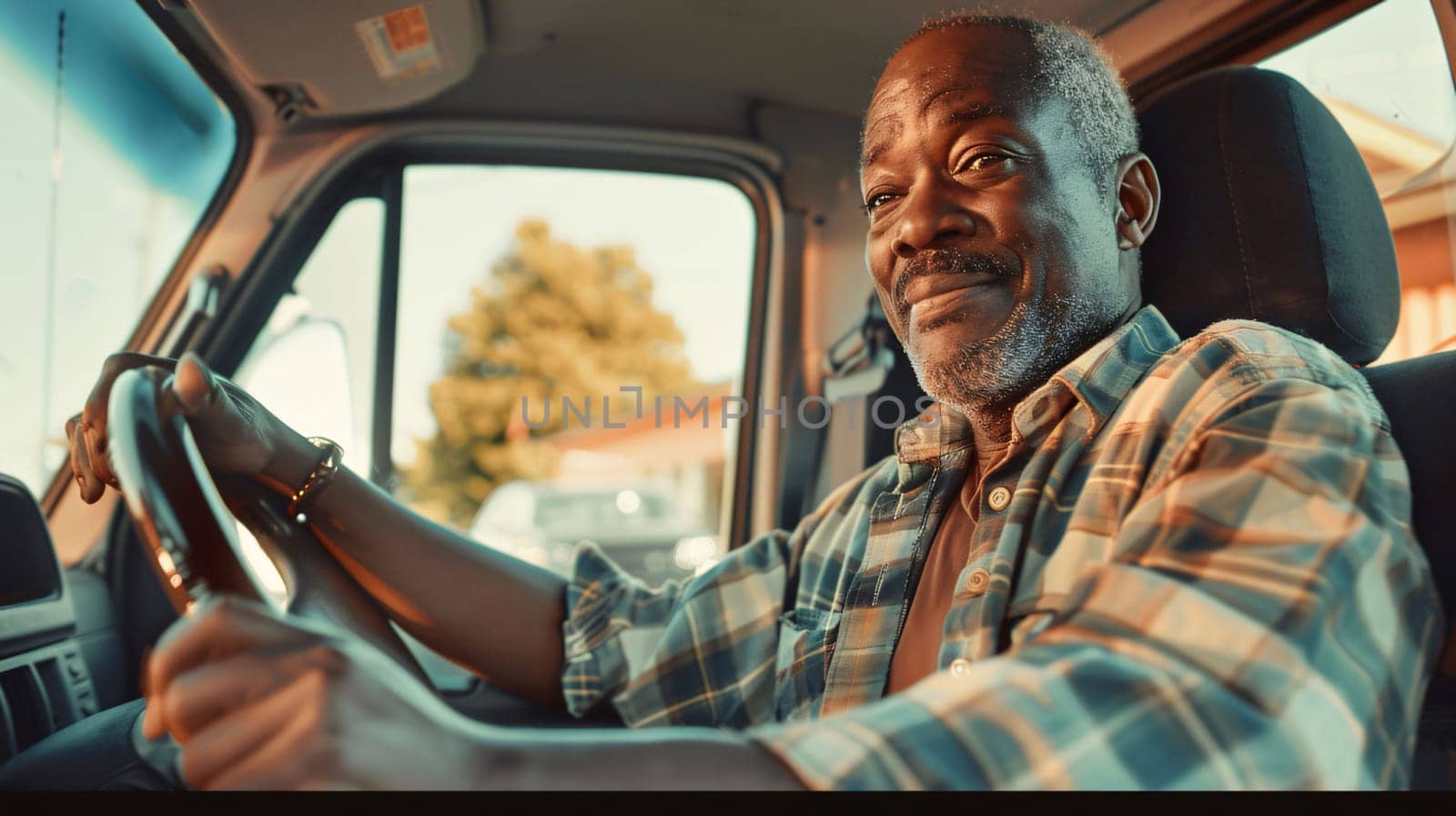 Portrait of a senior African American man driving a car, looking at camera and smiling. by ThemesS