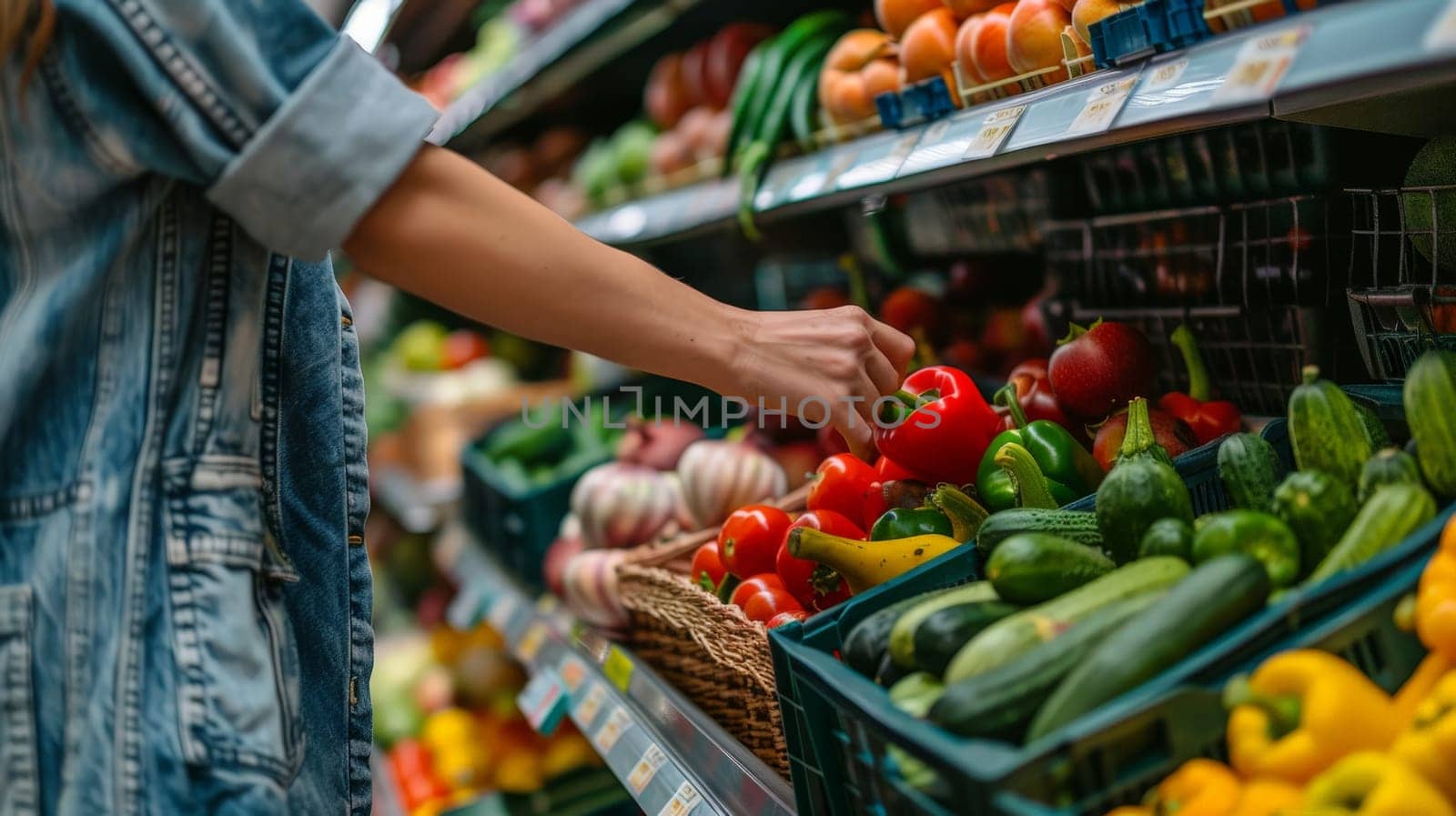 Woman buying fresh groceries at the supermarket, Organic grocery shopping and healthy food.