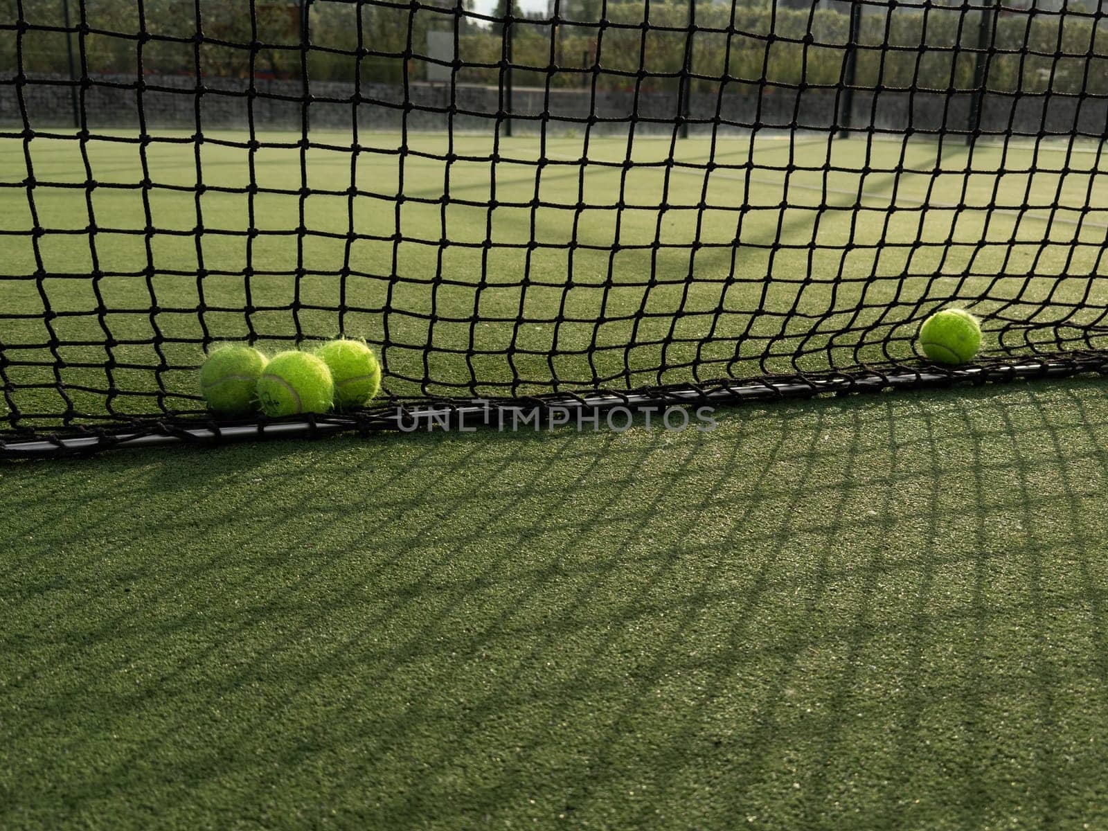 Tennis balls are on green grass. High quality photo