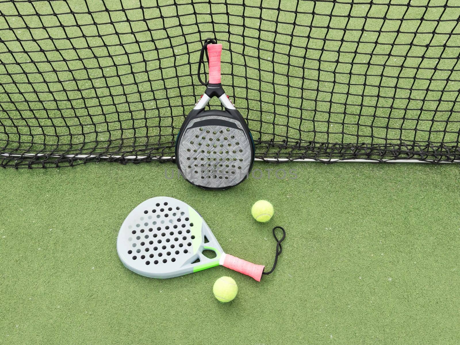 padel tennis racket sport court and balls. High quality photo