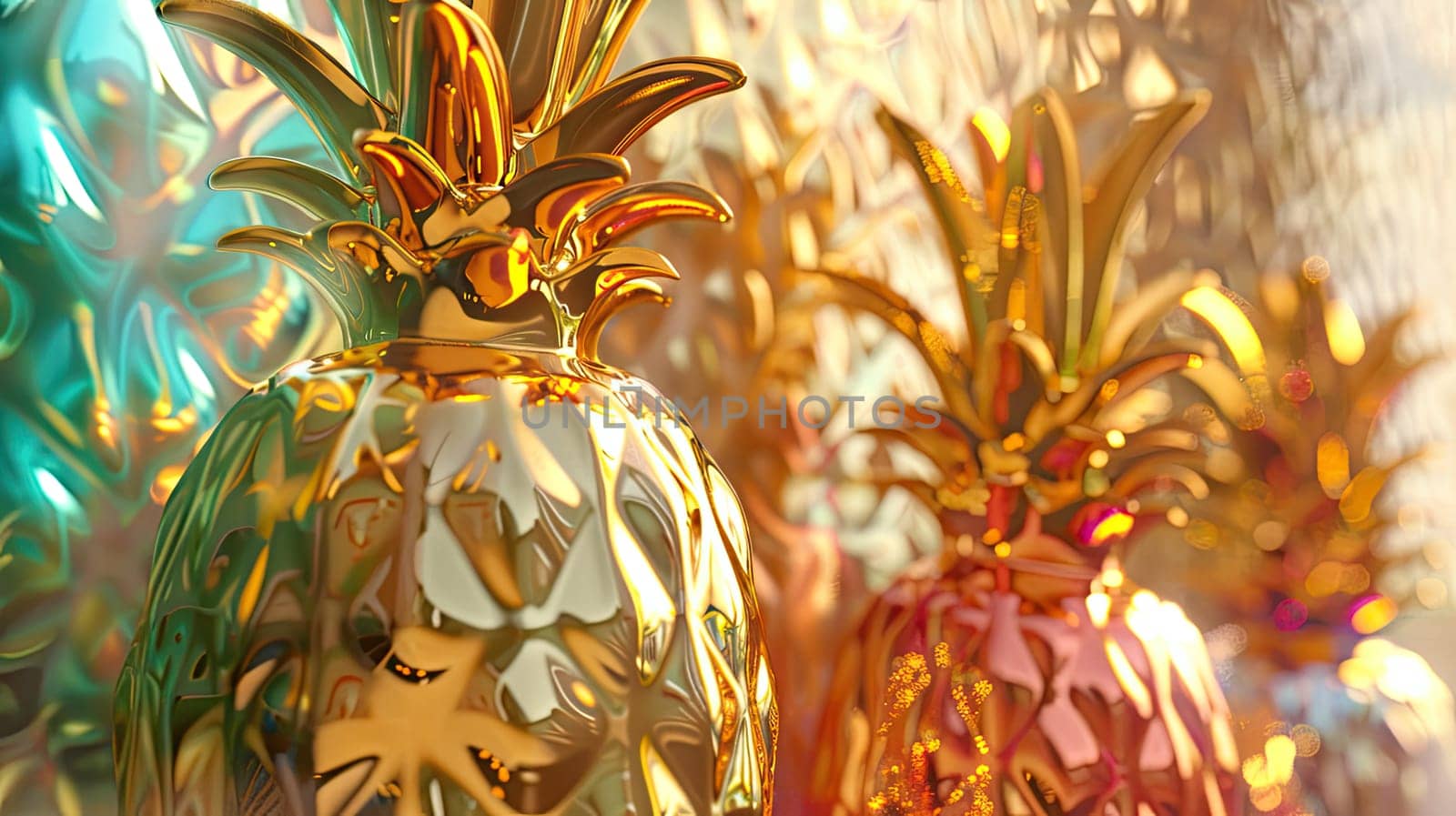 A detailed view of two decorative pineapples placed on a window sill, showcasing intricate design and texture.