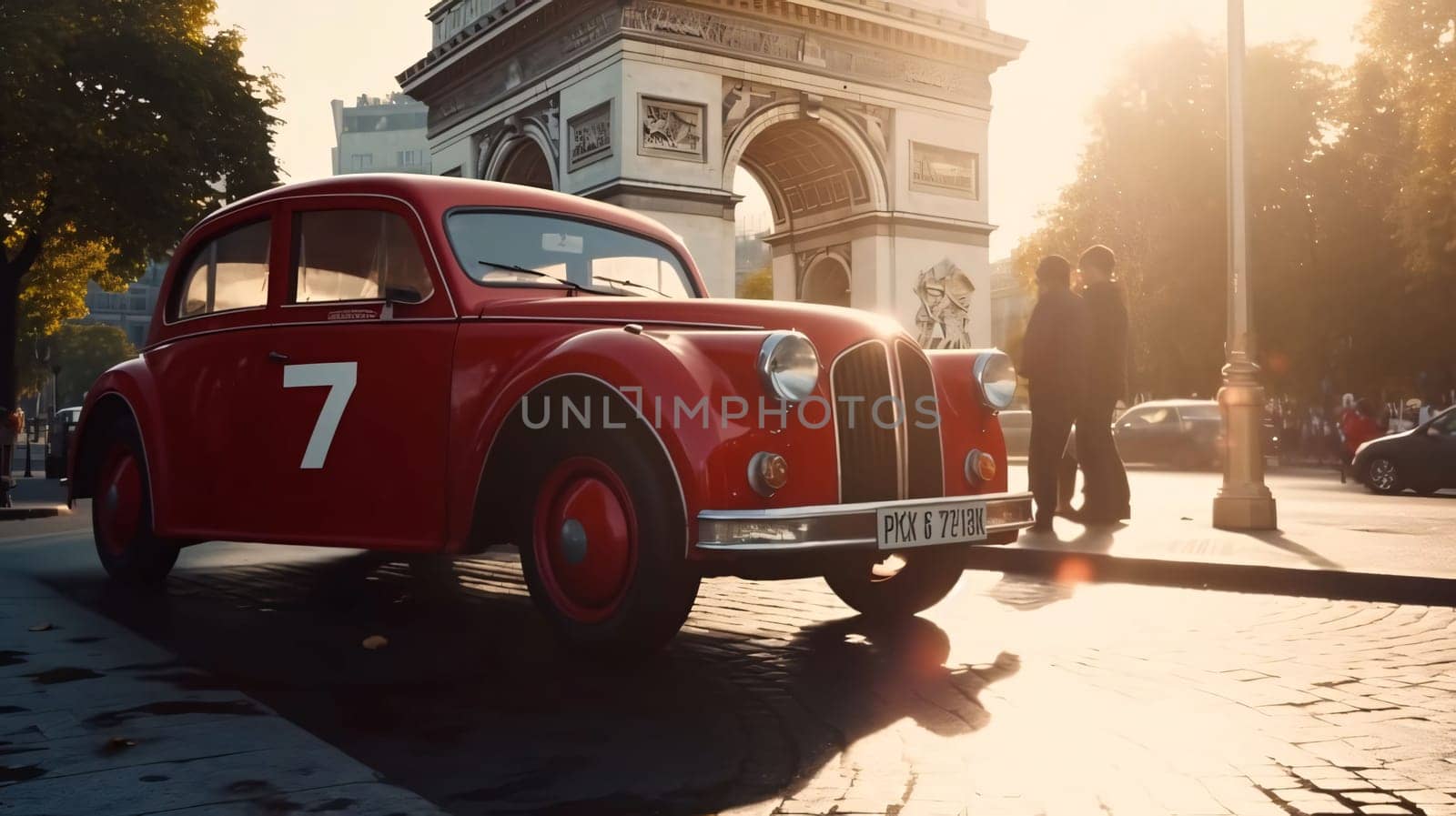 Graphic numbers: Retro car in Paris, France. number 7