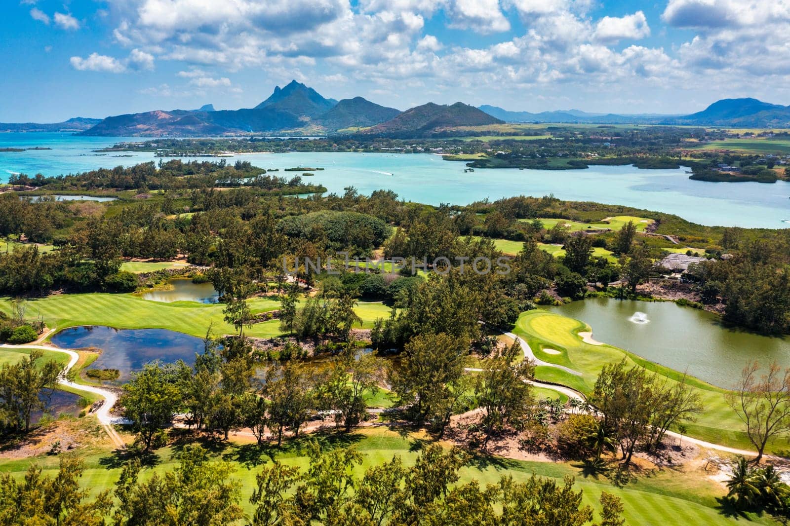 Ile aux Cerfs island with idyllic beach scene, aquamarine sea and soft sand, Ile aux Cerfs, Mauritius, Indian Ocean, Africa. Ile aux Cerf in Mauritius, beautiful water and breathtaking landscape.