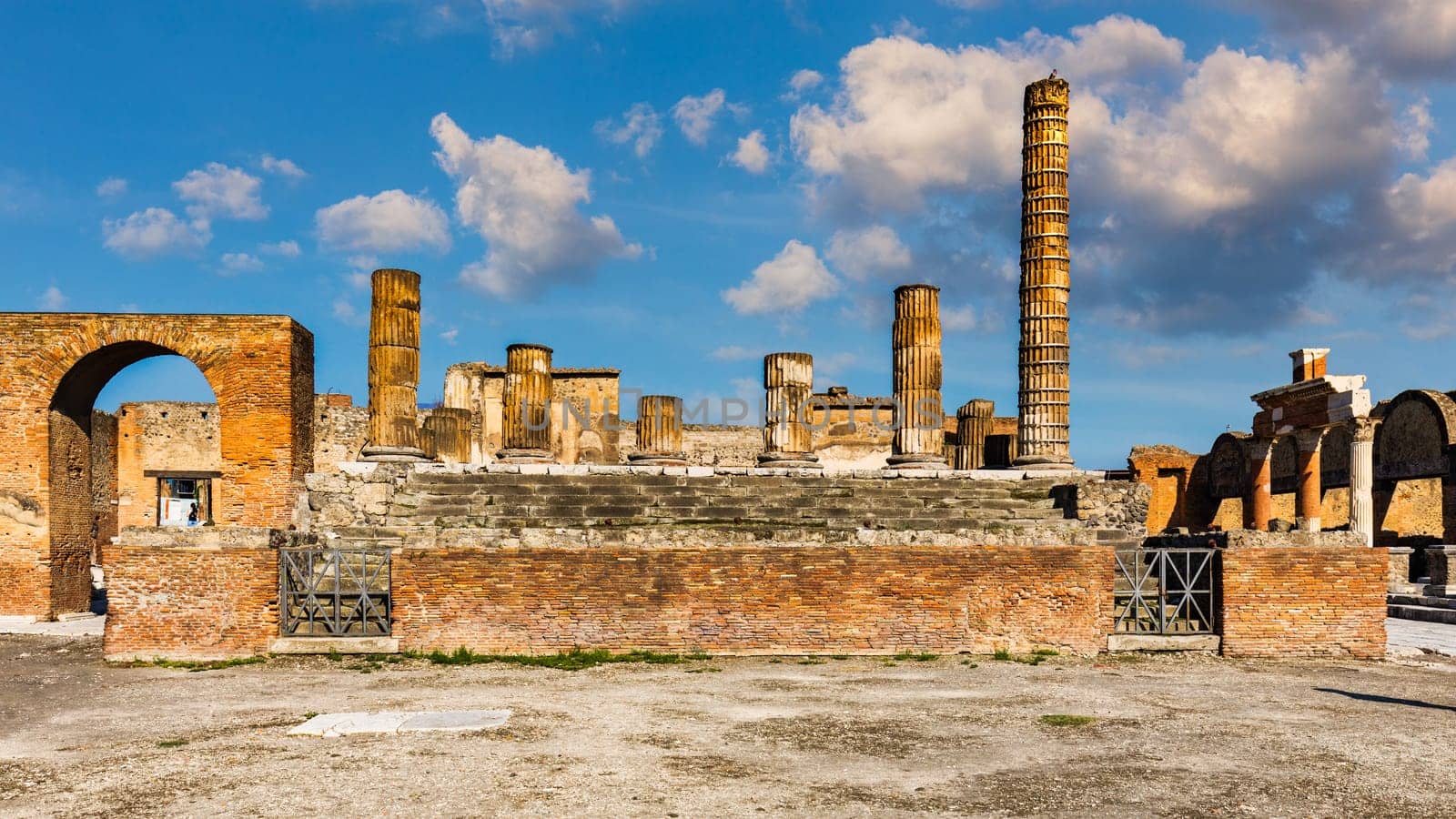 Ancient ruins of Pompei city (Scavi di Pompei), Naples, Italy. View of ancient city of Pompeii, Pompei is ancient Roman city died from eruption of Mount Vesuvius in 1st century, Naples, Italy.
