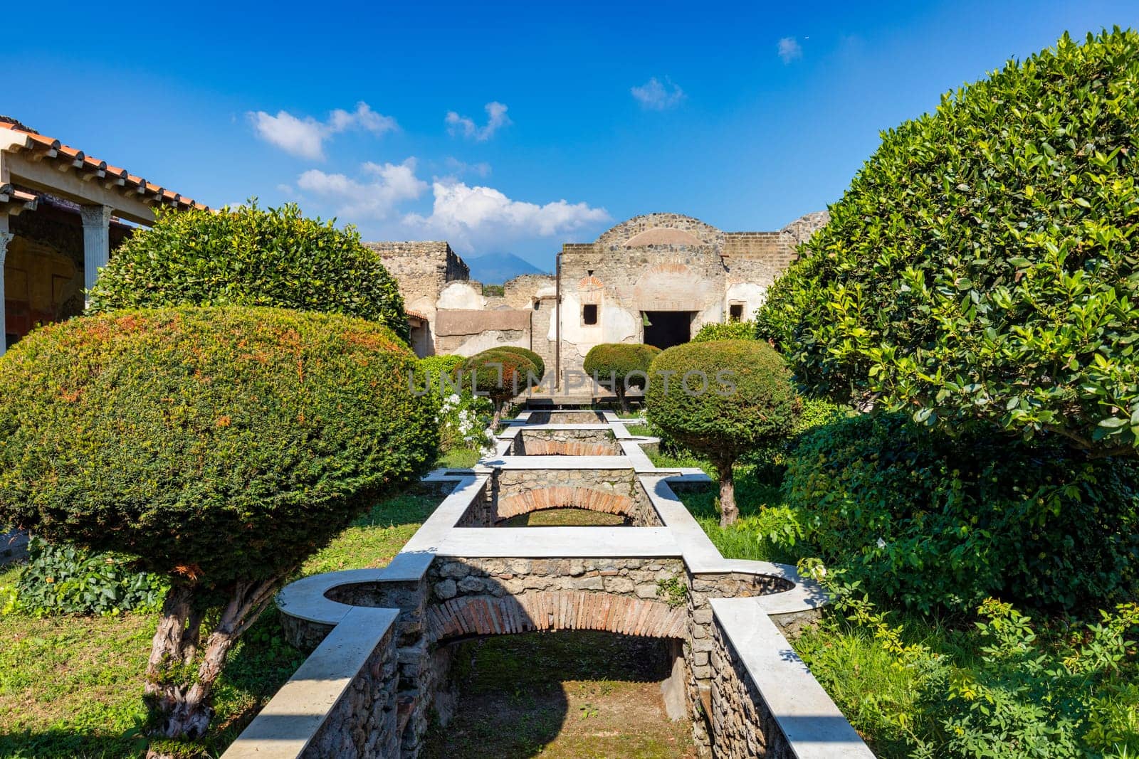 Ancient ruins of Pompei city (Scavi di Pompei), Naples, Italy. View of ancient city of Pompeii, Pompei is ancient Roman city died from eruption of Mount Vesuvius in 1st century, Naples, Italy.