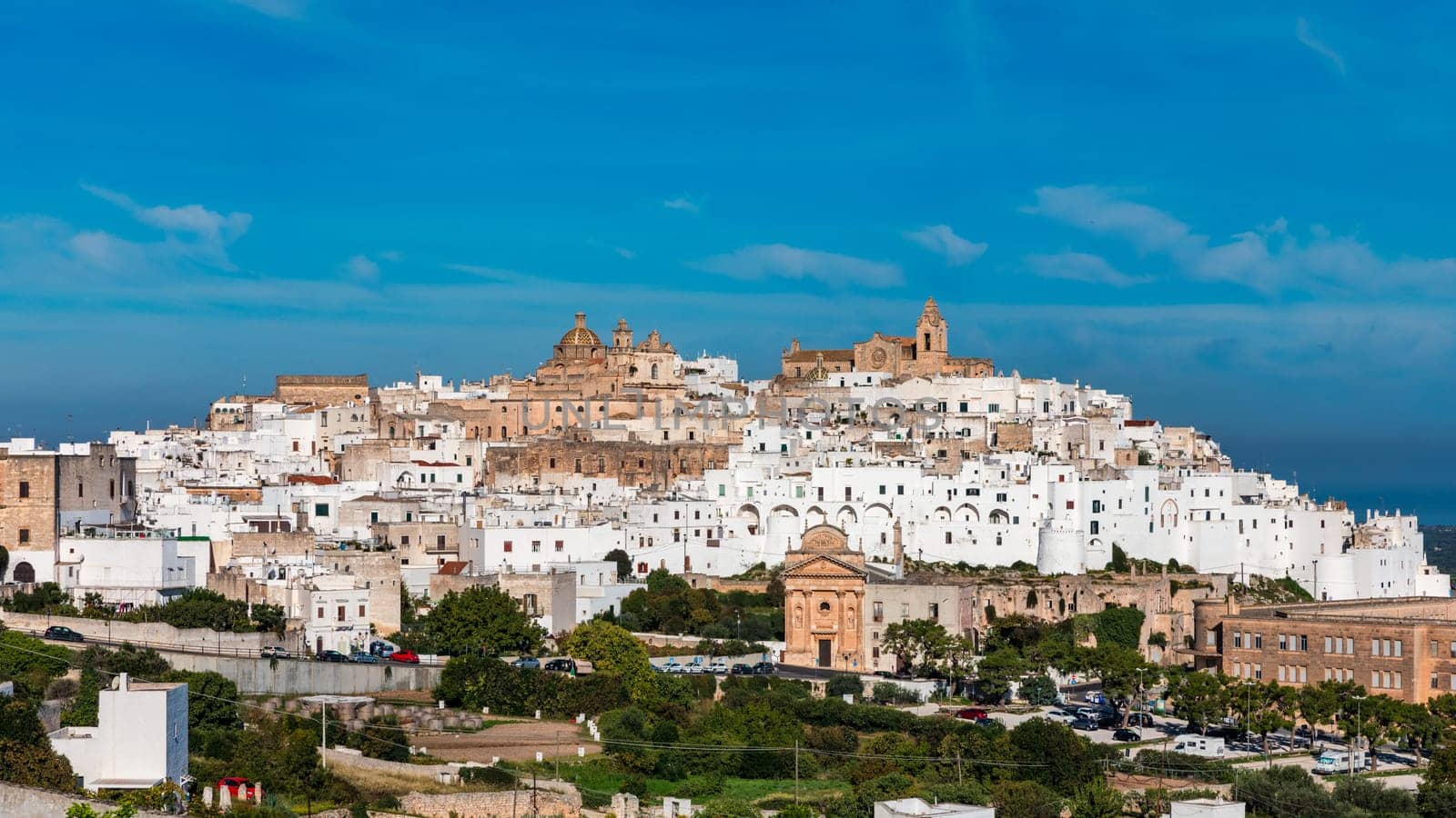 View of Ostuni white town, Brindisi, Puglia (Apulia), Italy, Europe. Old Town is Ostuni's citadel. Ostuni is referred to as the White Town. Ostuni white town skyline and church, Brindisi, Italy. by DaLiu
