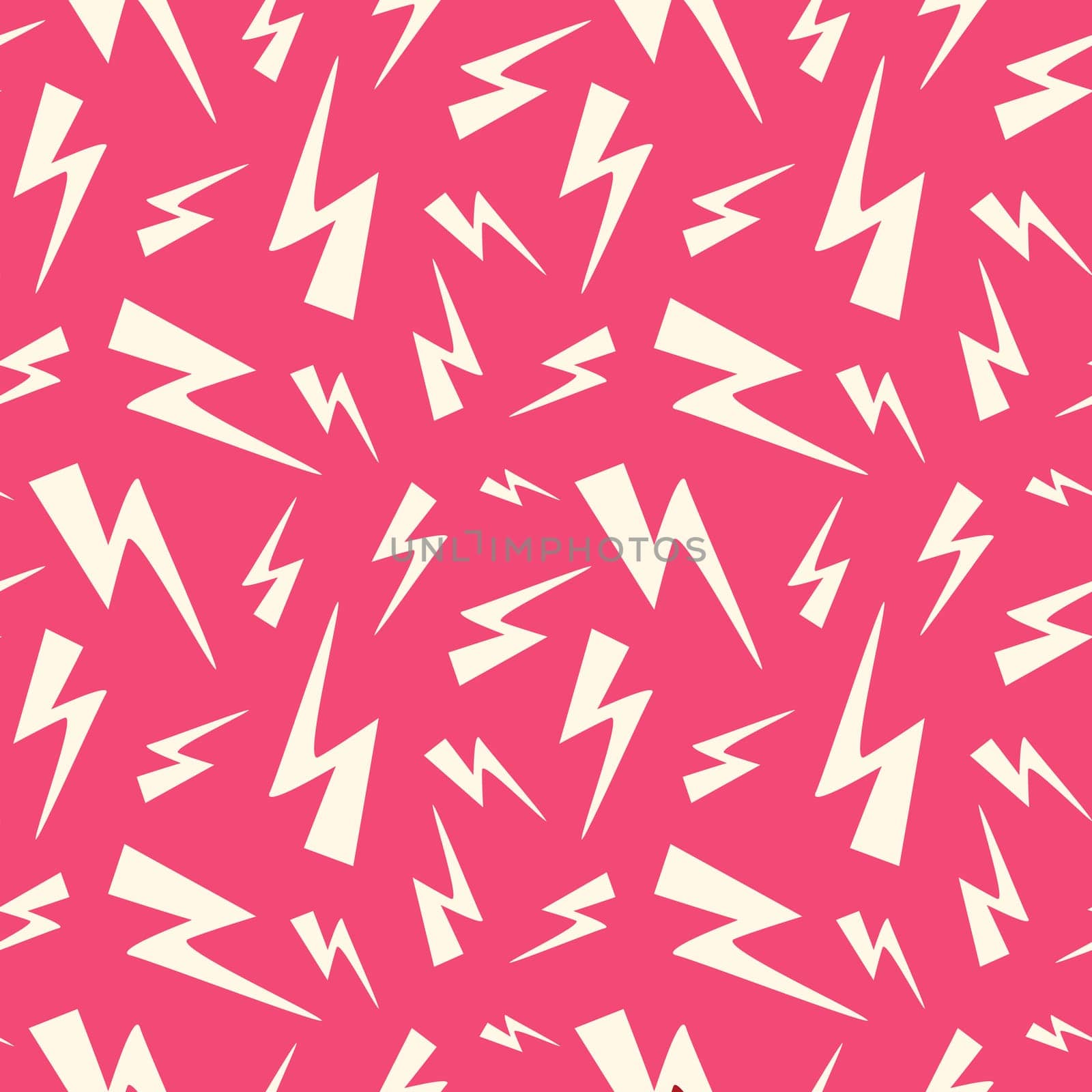 A pink and white pattern of lightning bolts. The pattern is very detailed and the colors are bright and bold. Concept of energy and excitement, as if the lightning bolts are dancing across the fabric