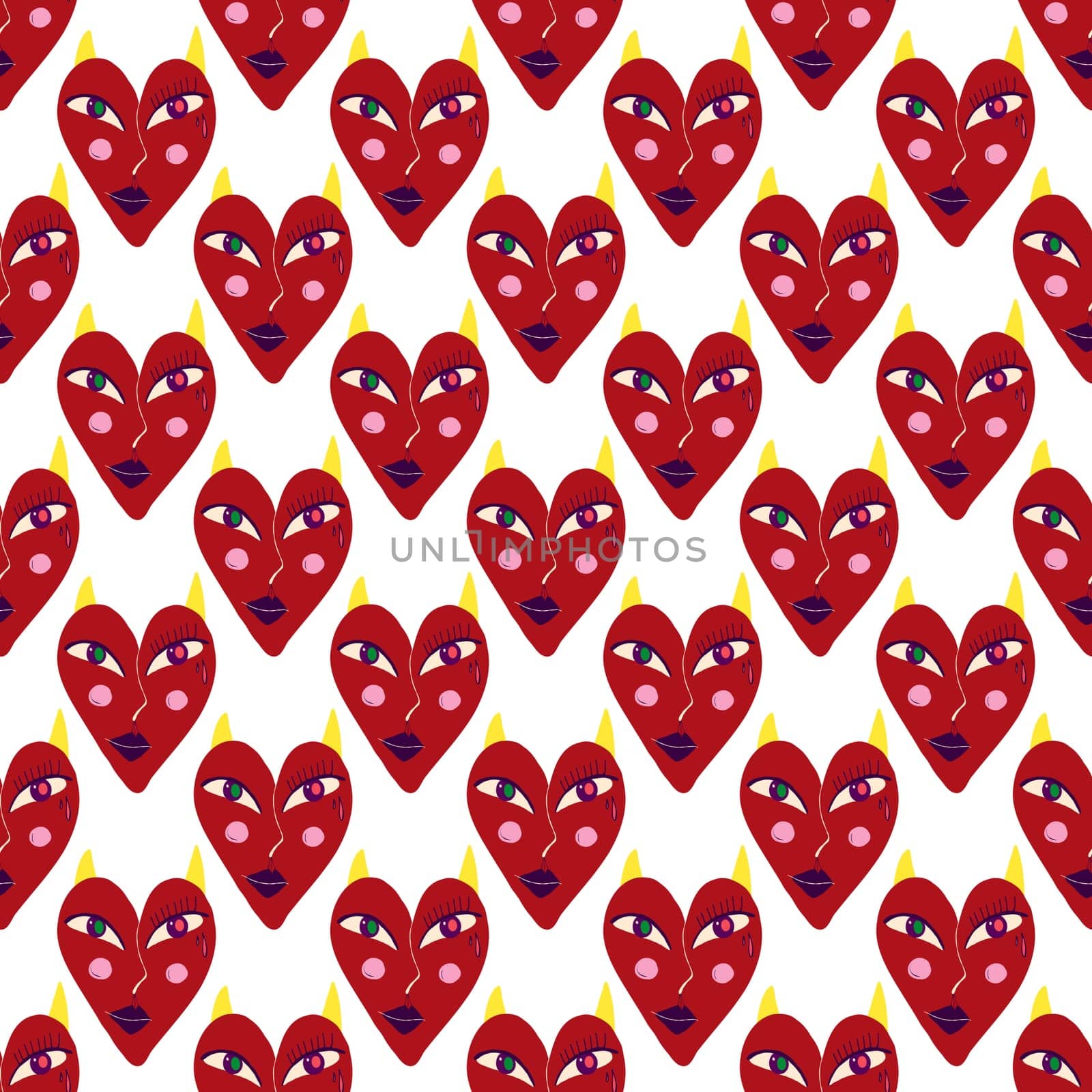 Pink Valentine's Day seamless pattern with devilish hearts. by Dustick