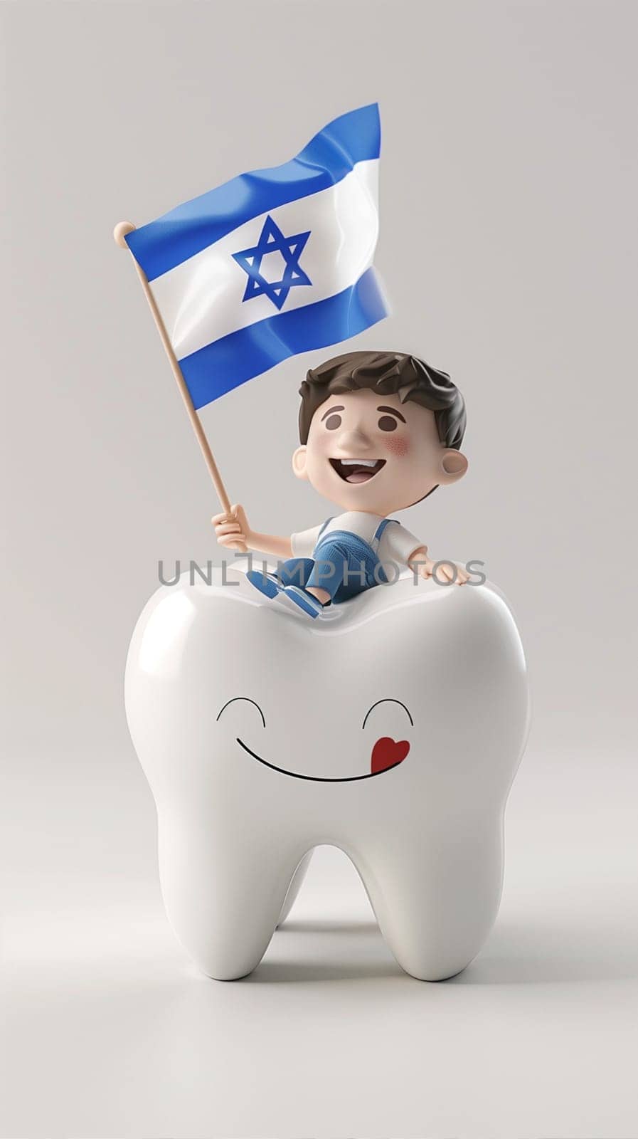 A human tooth with an Israeli flag on it, representing dental treatment in Israel.