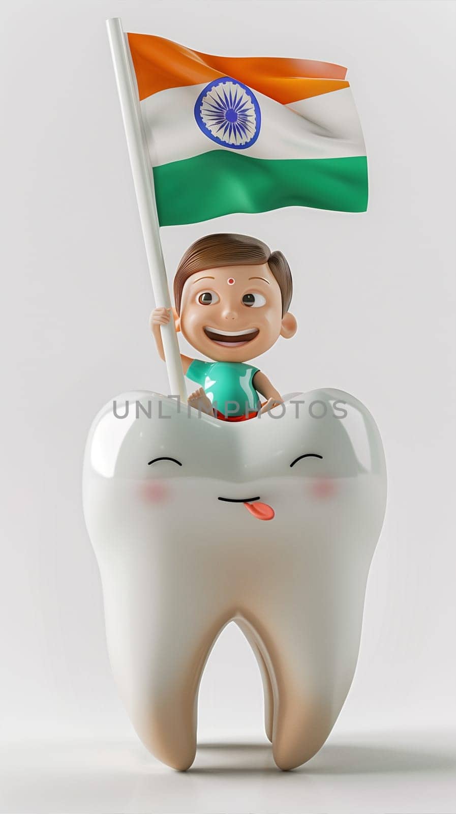 A tooth featuring the design of the Indian flag, symbolizing patriotism and national pride.