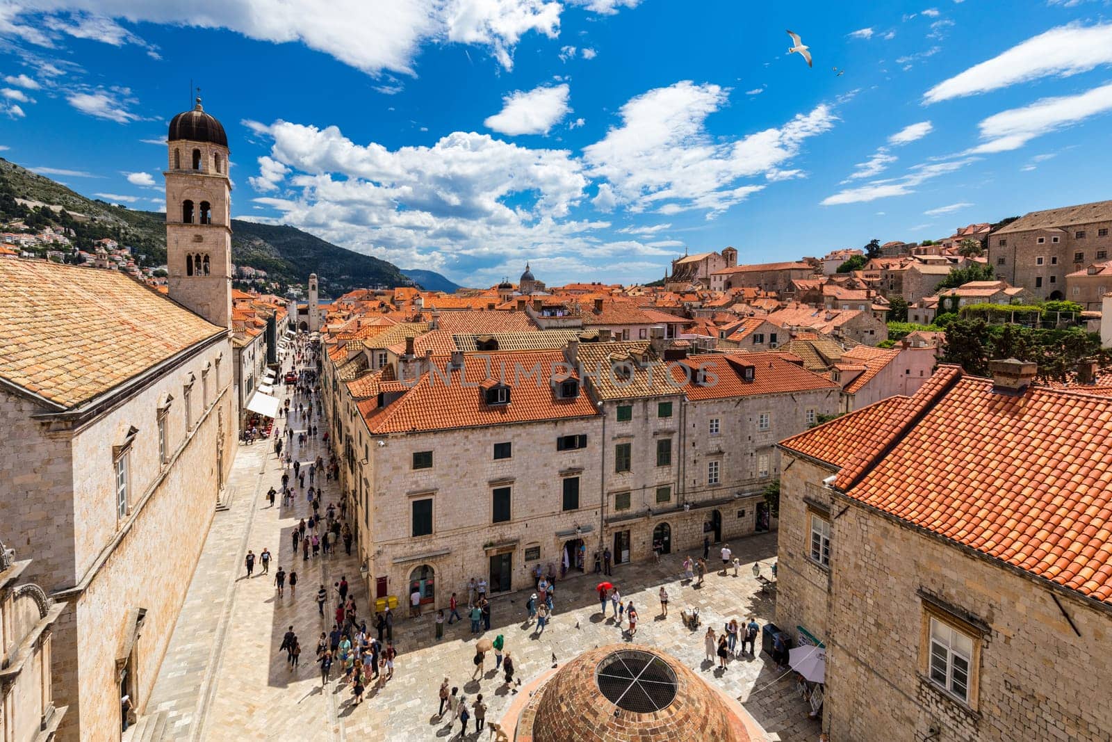 The aerial view of Dubrovnik, a city in southern Croatia fronting the Adriatic Sea, Europe. Old city center of famous town Dubrovnik, Croatia. Dubrovnik historic city of Croatia in Dalmatia. 