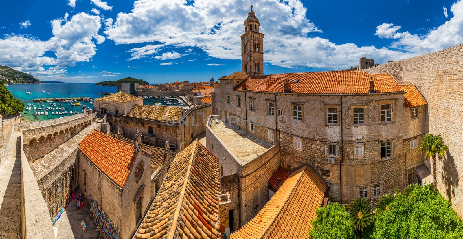 The aerial view of Dubrovnik, a city in southern Croatia fronting the Adriatic Sea, Europe. Old city center of famous town Dubrovnik, Croatia. Dubrovnik historic city of Croatia in Dalmatia. 