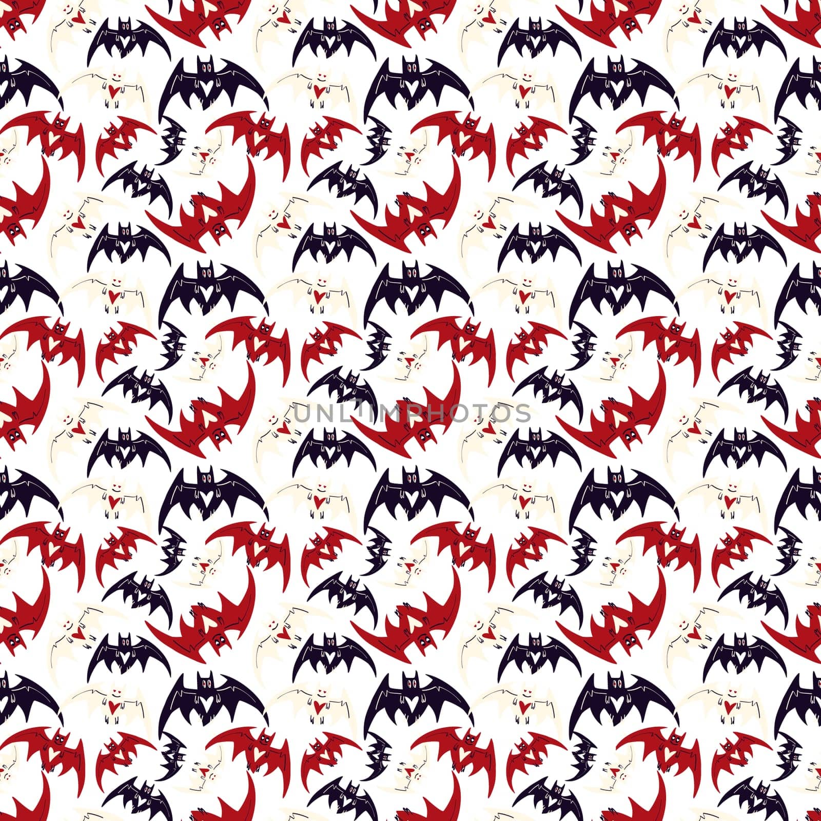 Pink funny magic pattern with bats. mystical pattern with Halloween bats in a trendy cartoon style by Dustick
