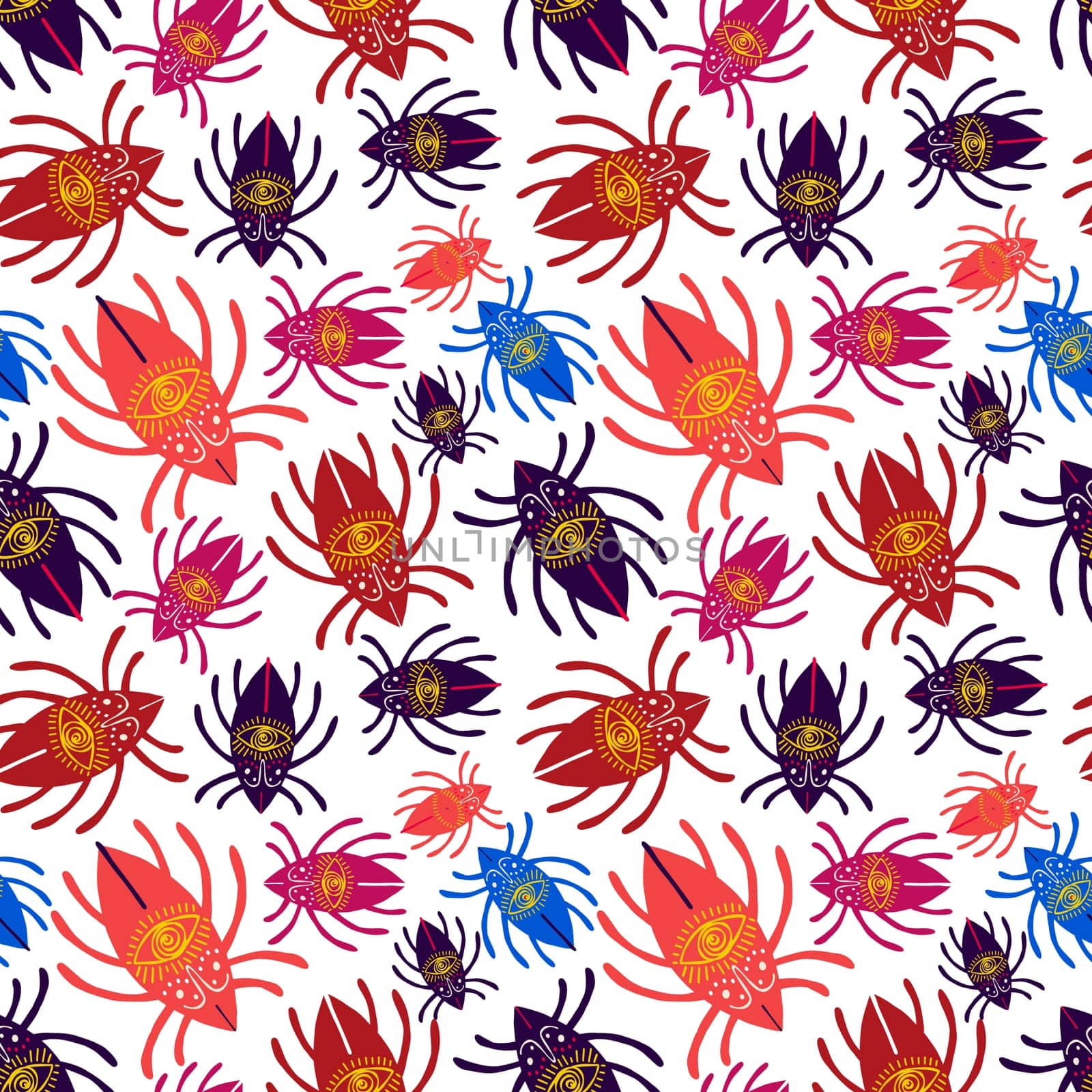 A colorful pattern of insects with eyes on their heads. The insects are in various colors and sizes, and they are arranged in a way that creates a sense of movement and energy