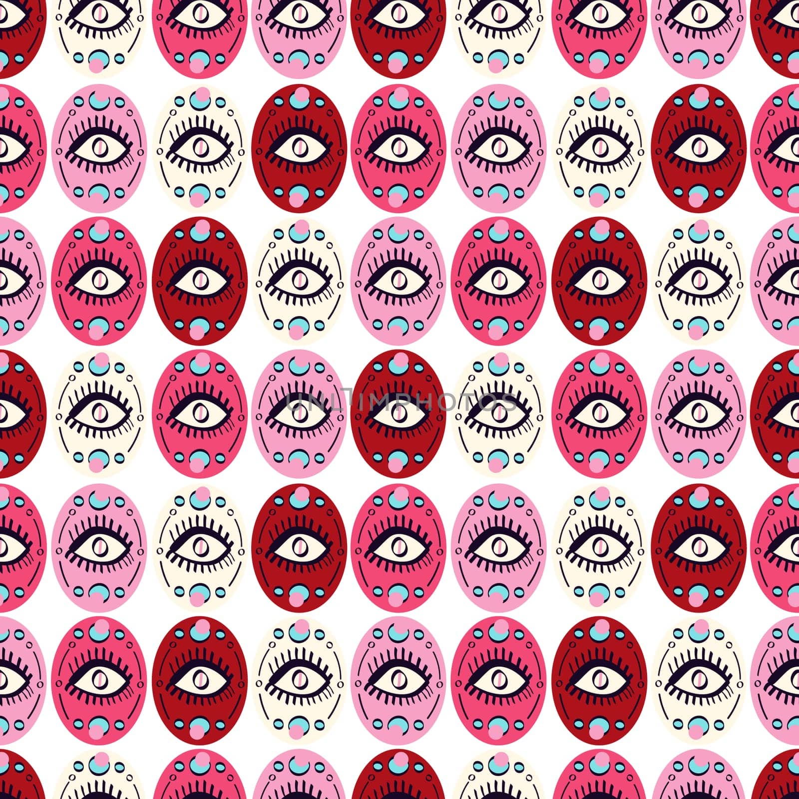 purple seamless pattern with magical colorful eyes eyes