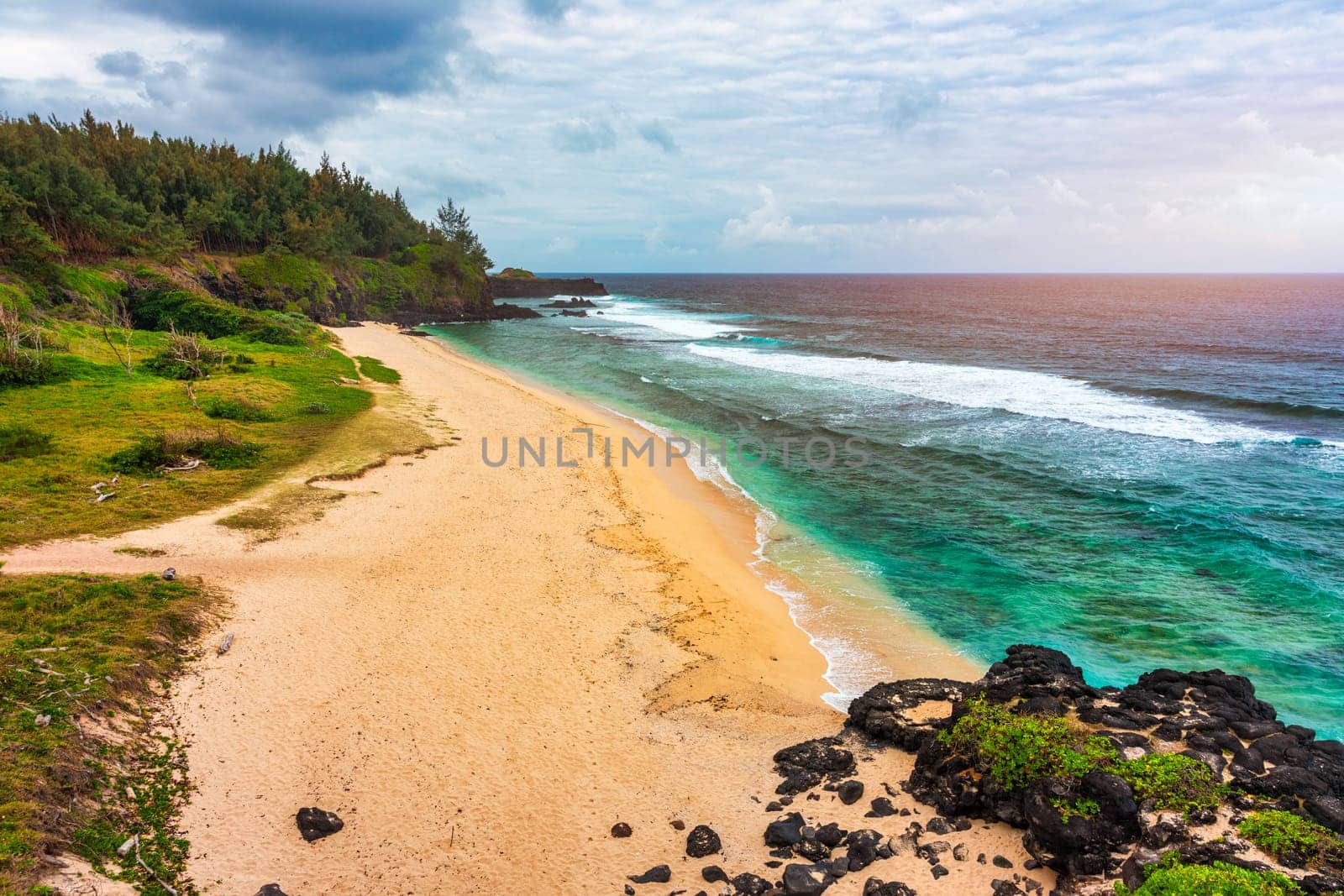 Spectacular Gris Gris Beach, in southern Mauritius. Here, is the strong waves of the Indian Ocean crashing towards the cliffs. the swimming is prohibited here.