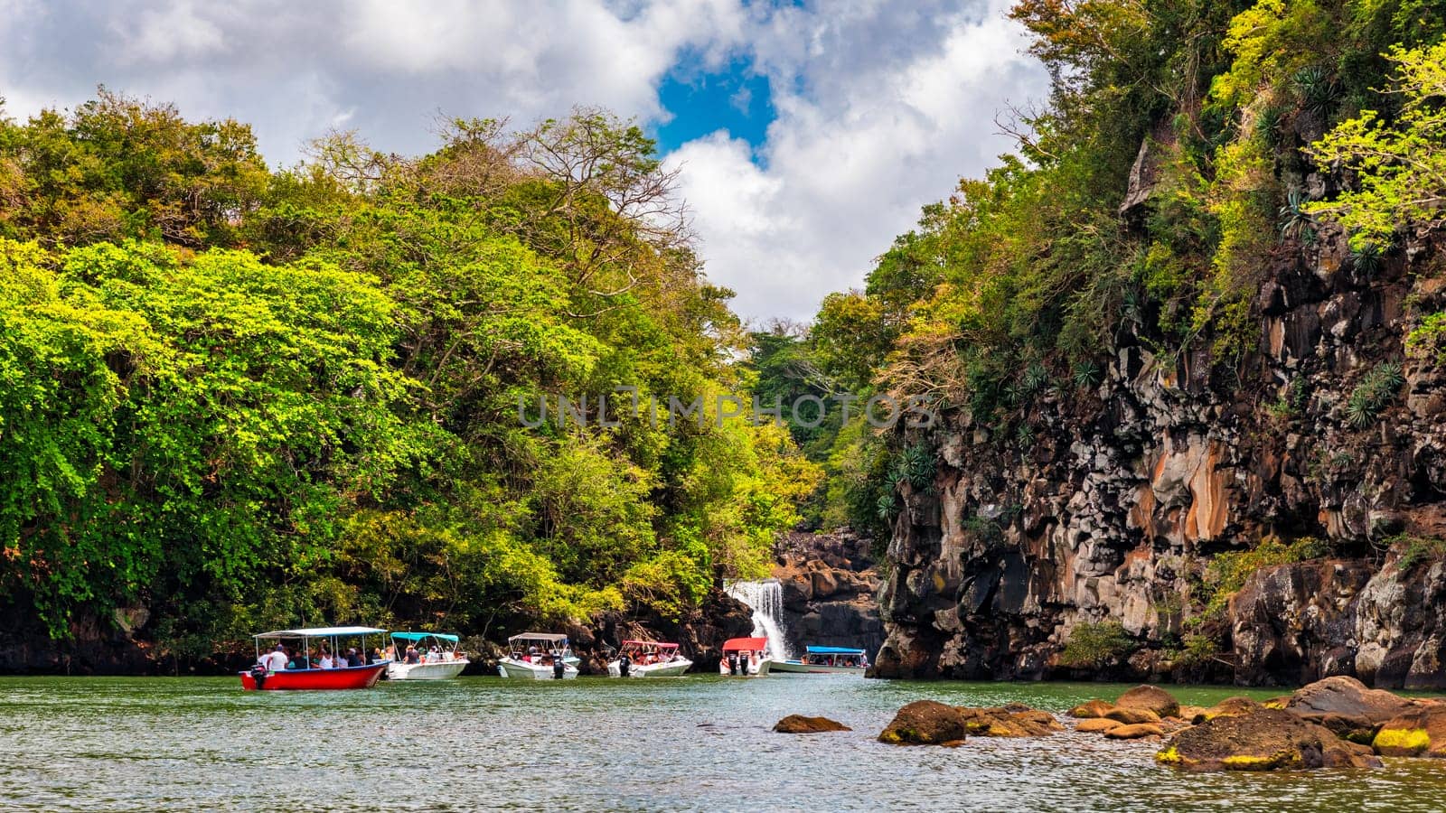 GRSE Waterfall in the jungle of Mauritius island. GRSE Waterfall view on the Grand River on paradise Island of Mauritius.