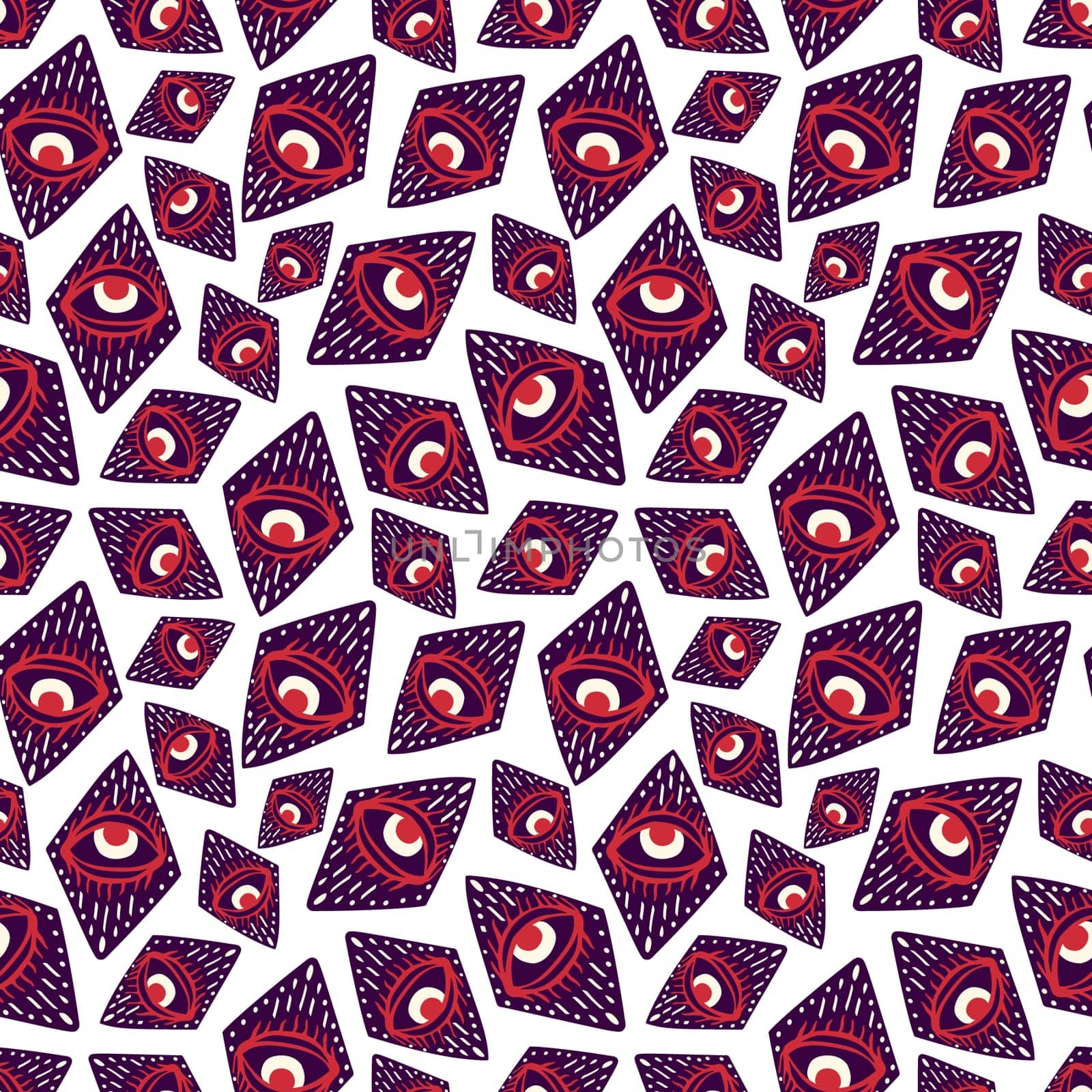 Purple and pink Halloween seamless pattern with magical eyes