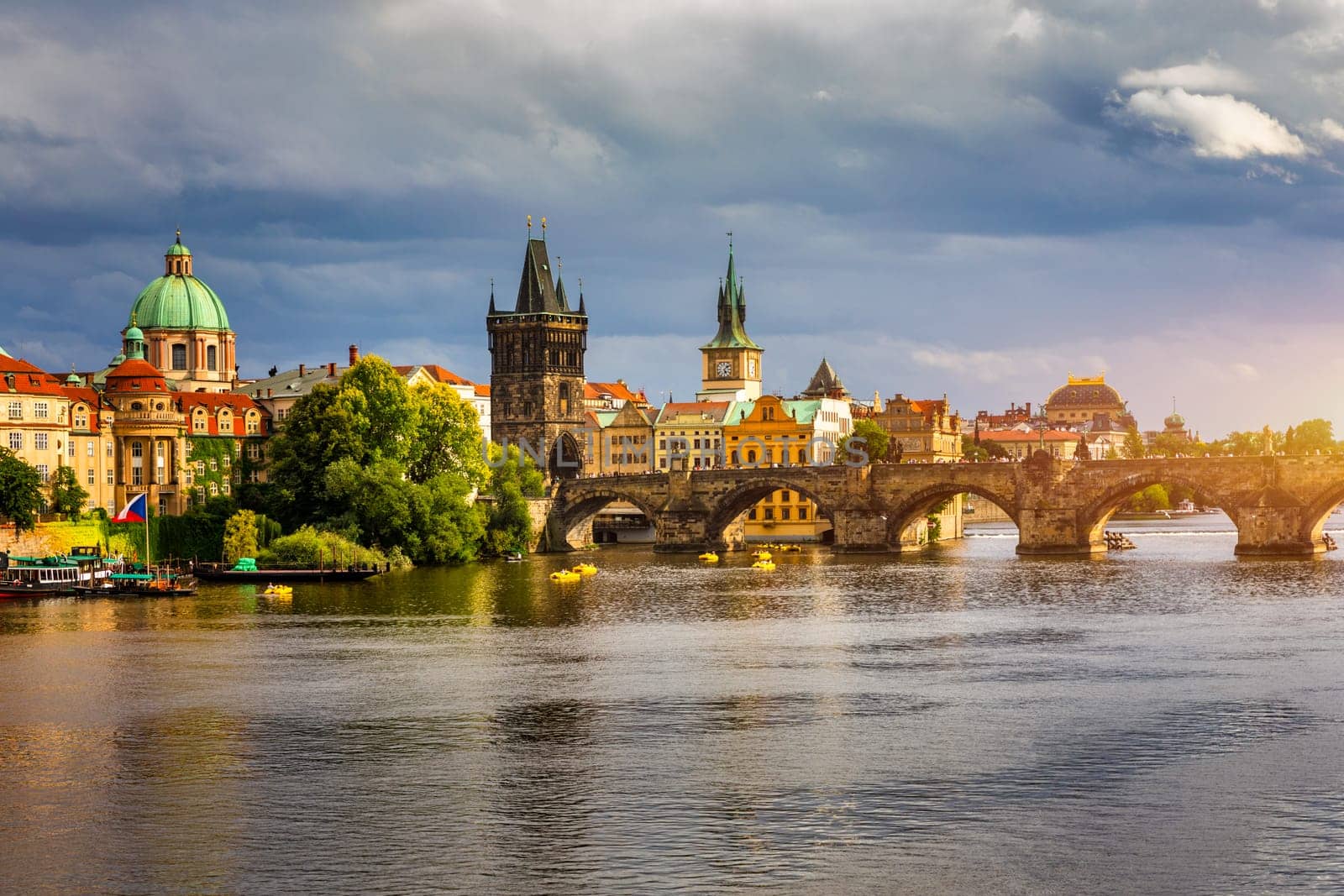 Charles Bridge sunset view of the Old Town pier architecture, Charles Bridge over Vltava river in Prague, Czechia. Old Town of Prague with Charles Bridge, Prague, Czech Republic.