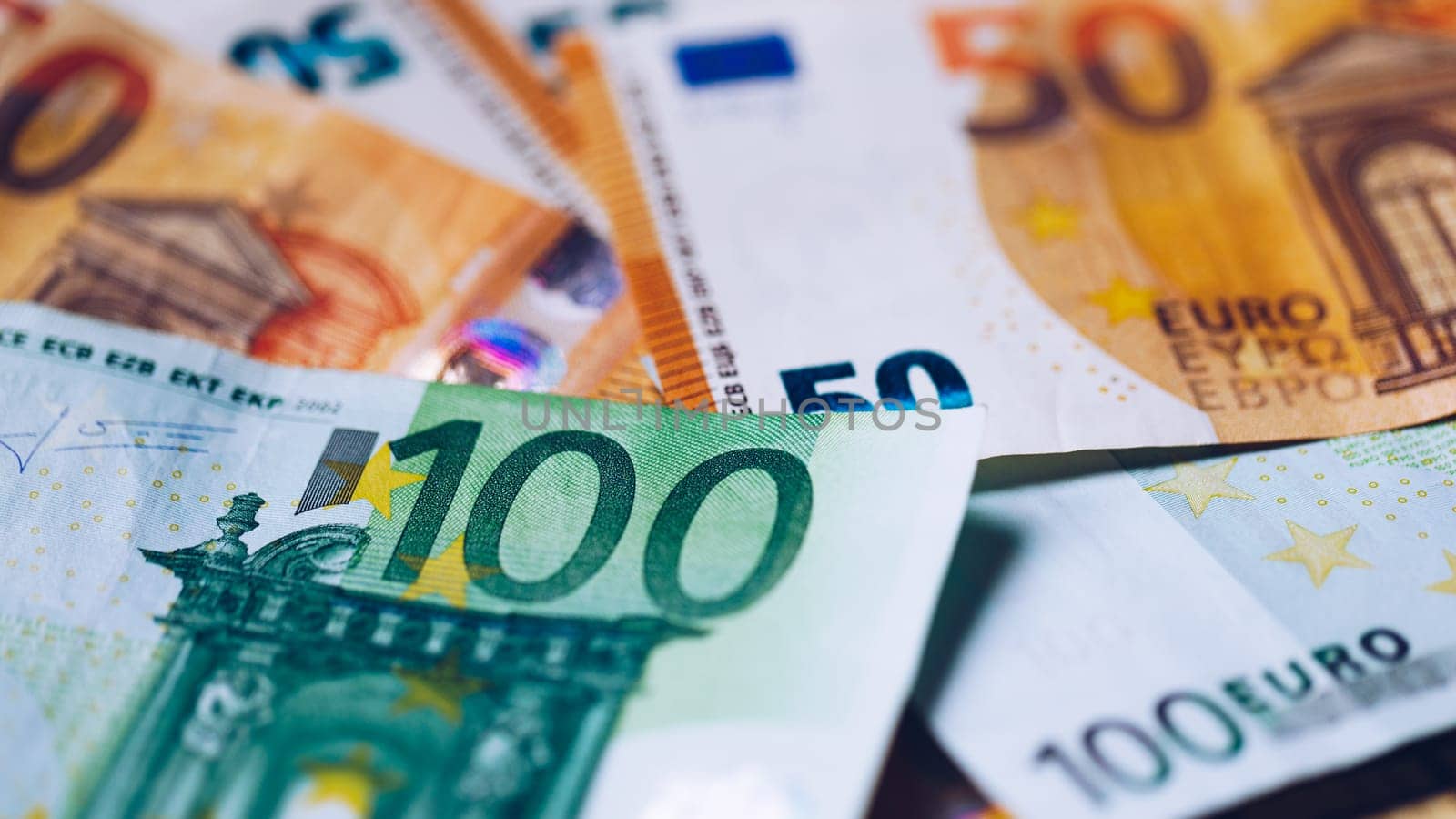 Euro money, Euro cash background. Banknotes of the european union. Euro cash. Many Euro banknotes of different values. 