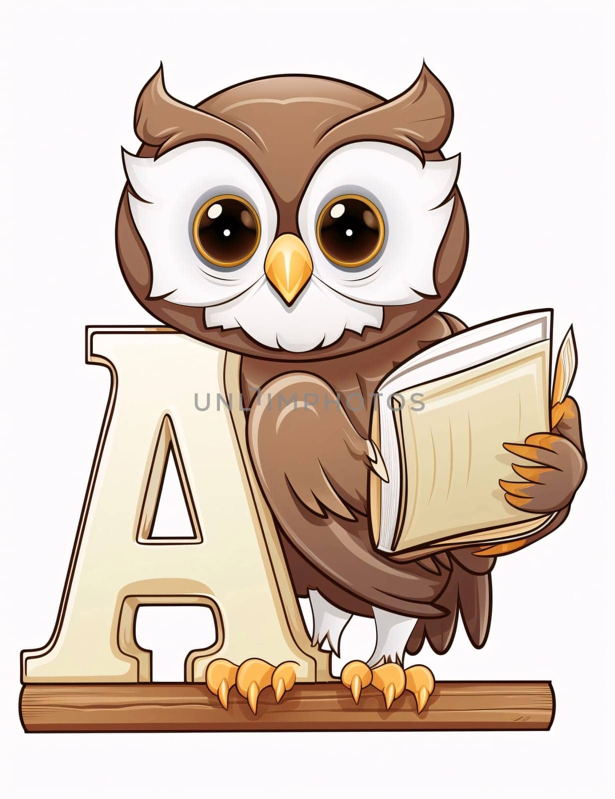Owl with a book on a white background. Vector illustration. letter A by ThemesS