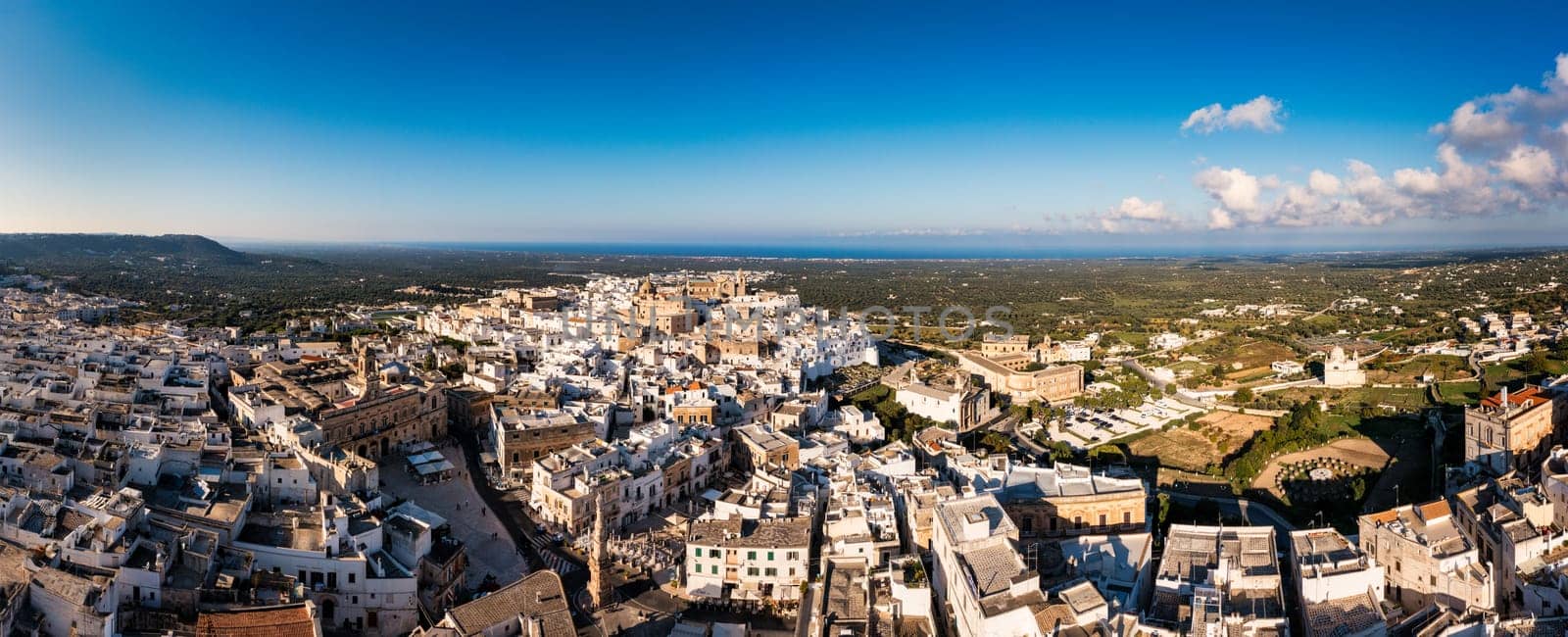 View of Ostuni white town, Brindisi, Puglia (Apulia), Italy, Europe. Old Town is Ostuni's citadel. Ostuni is referred to as the White Town. Ostuni white town skyline and church, Brindisi, Italy.