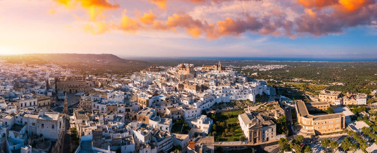 View of Ostuni white town, Brindisi, Puglia (Apulia), Italy, Europe. Old Town is Ostuni's citadel. Ostuni is referred to as the White Town. Ostuni white town skyline and church, Brindisi, Italy.