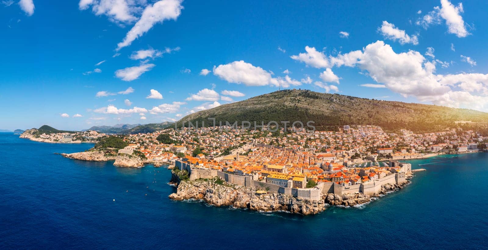 Dubrovnik a city in southern Croatia fronting the Adriatic Sea, Europe. Old city center of famous town Dubrovnik, Croatia. Picturesque view on Dubrovnik old town (medieval Ragusa) and Dalmatian Coast.