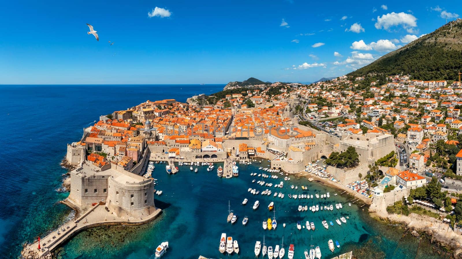 Dubrovnik a city in southern Croatia fronting the Adriatic Sea, Europe. Old city center of famous town Dubrovnik, Croatia. Picturesque view on Dubrovnik old town (medieval Ragusa) and Dalmatian Coast.