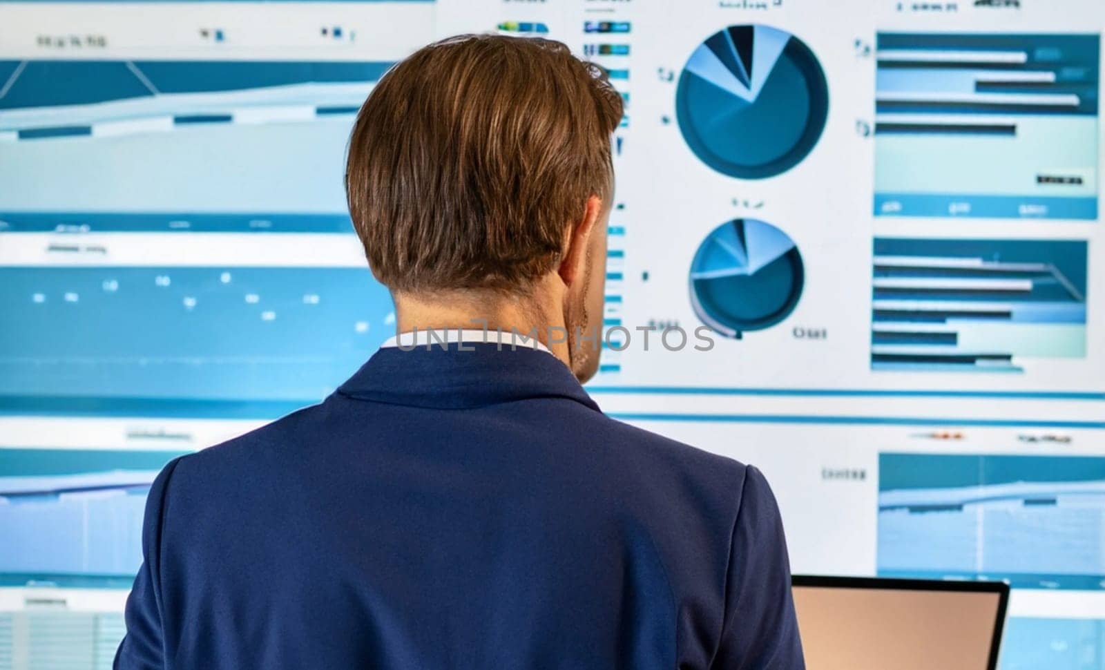 Thinking, code and man with tablet data analysis, digital technology and software overlay at daytime. Programmer or Indian person with 3d screen, programming stats and cybersecurity research by Costin