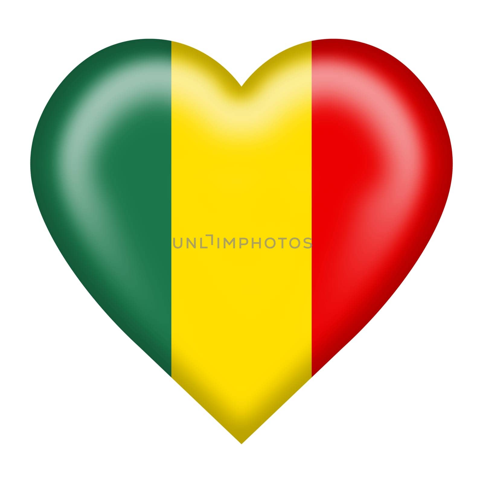 A Mali flag heart button isolated on white with clipping path 3d illustration