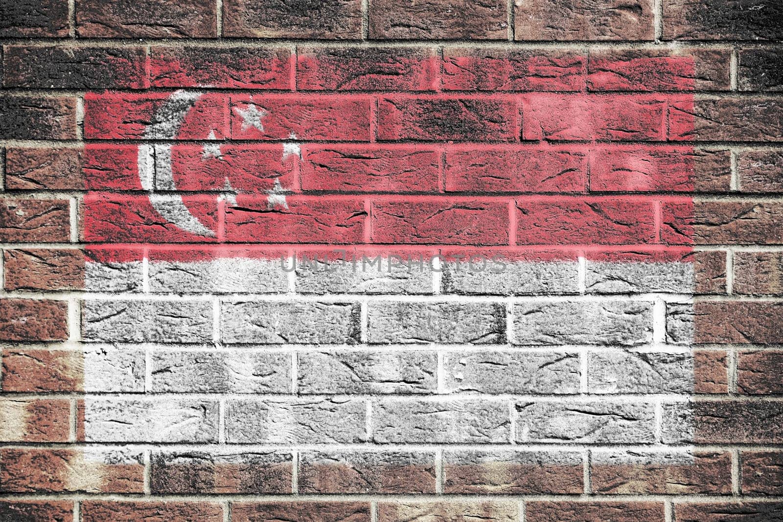Singapore flag on old brick wall background by VivacityImages