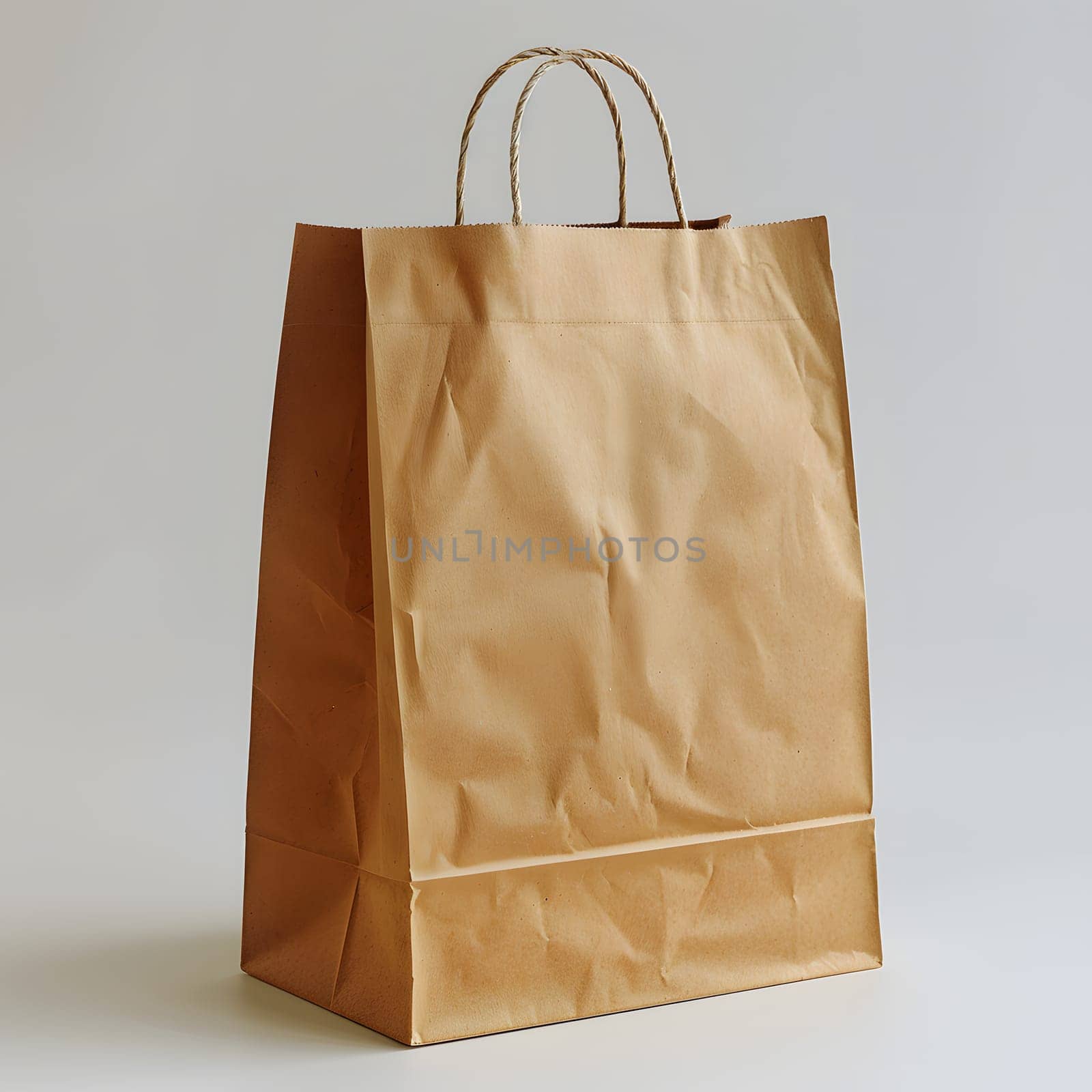 Brown paper bag resting on white surface stylish fashion accessory by Nadtochiy