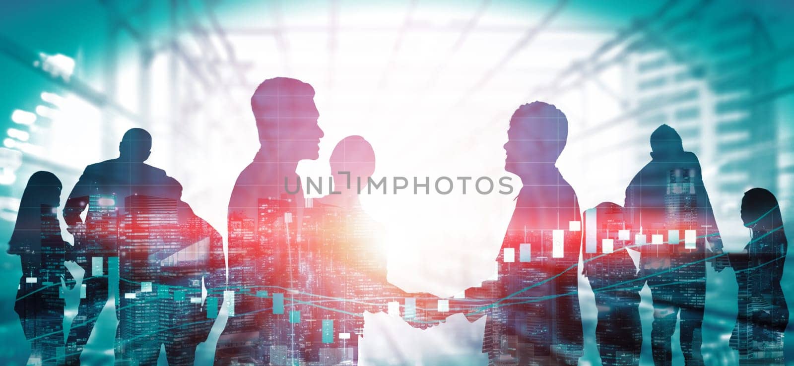 Double Exposure Image of Many Business People. uds by biancoblue