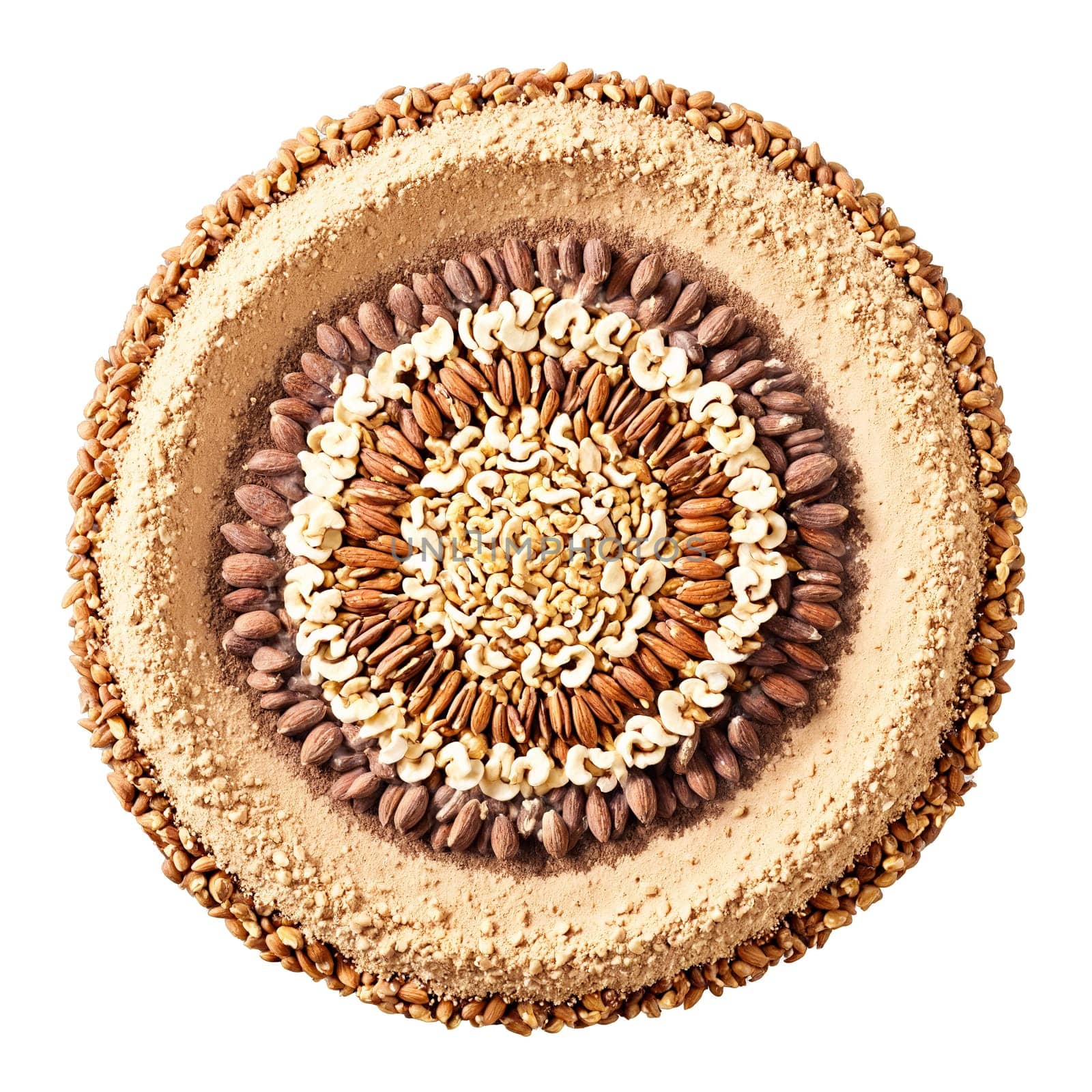 Sacha inchi nut mandala a circular pattern of whole sacha inchi nuts sacha inchi nut. Food isolated on transparent background.