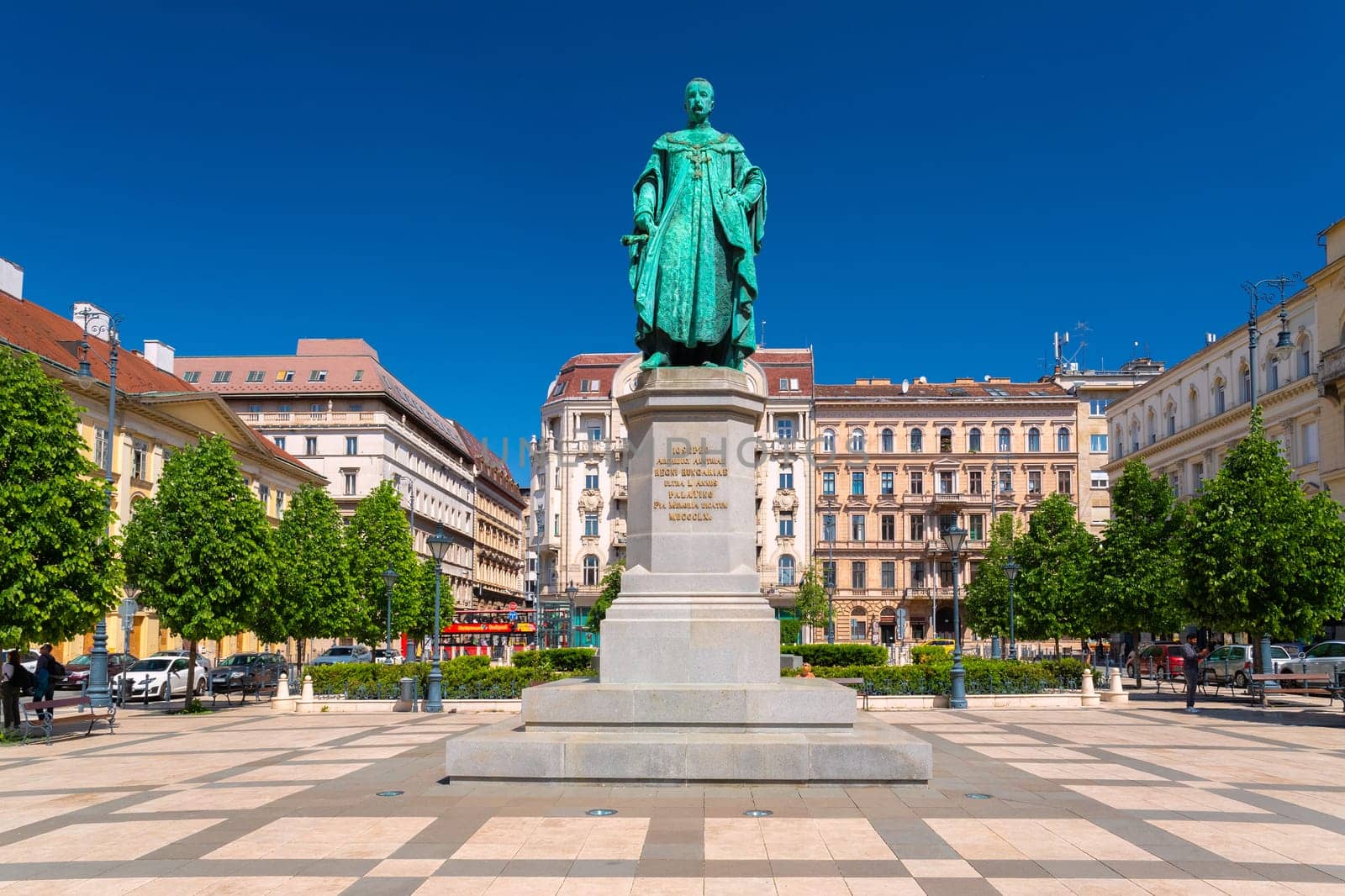 Budapest, Hungary - 1 May 2024: Monument to Archduke Josef Anton in Jozsef Nador Square.