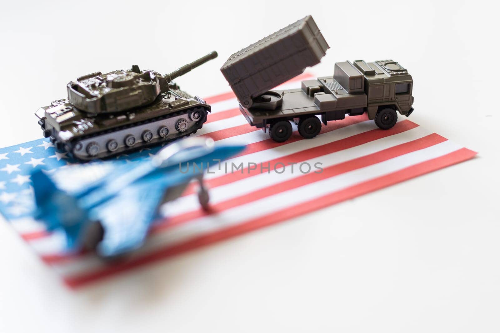 Weapons, military supplies in the USA, concept. 3D rendering isolated on white background . High quality photo