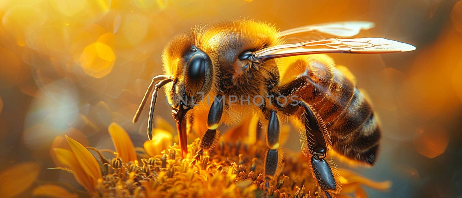 Close-up of a bee on a sunflower, representing nature, pollination, and summer themes.