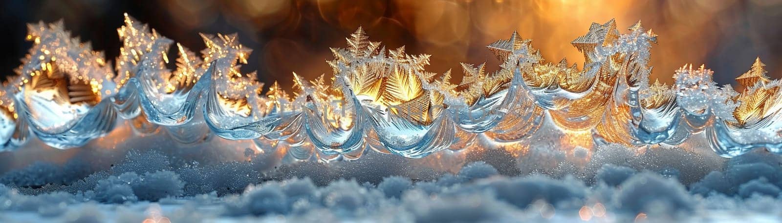 Close-up of intricate ice patterns on a window, illustrating winter's artistry.