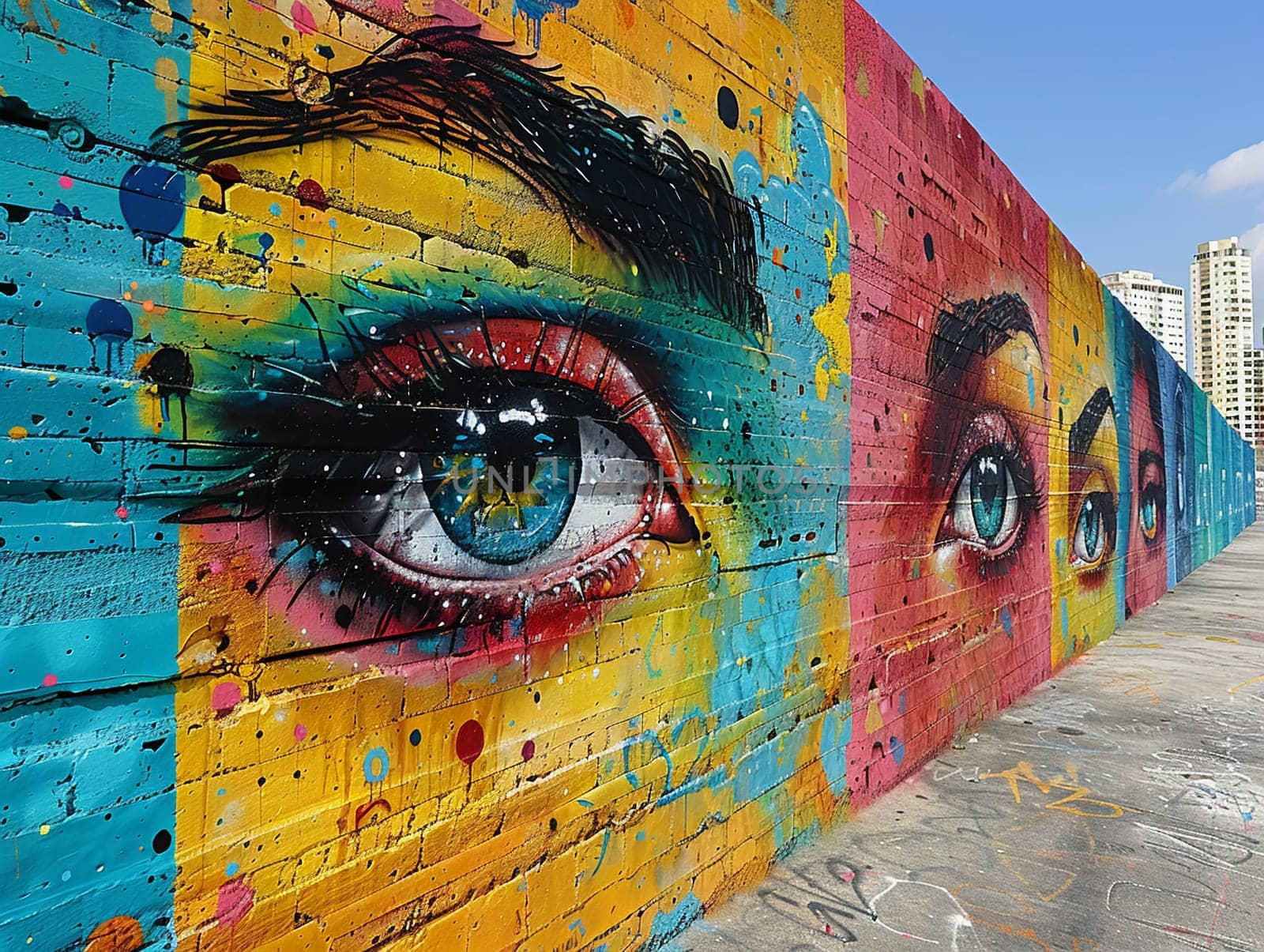 Vibrant graffiti wall in urban setting, capturing the essence of street art and culture.