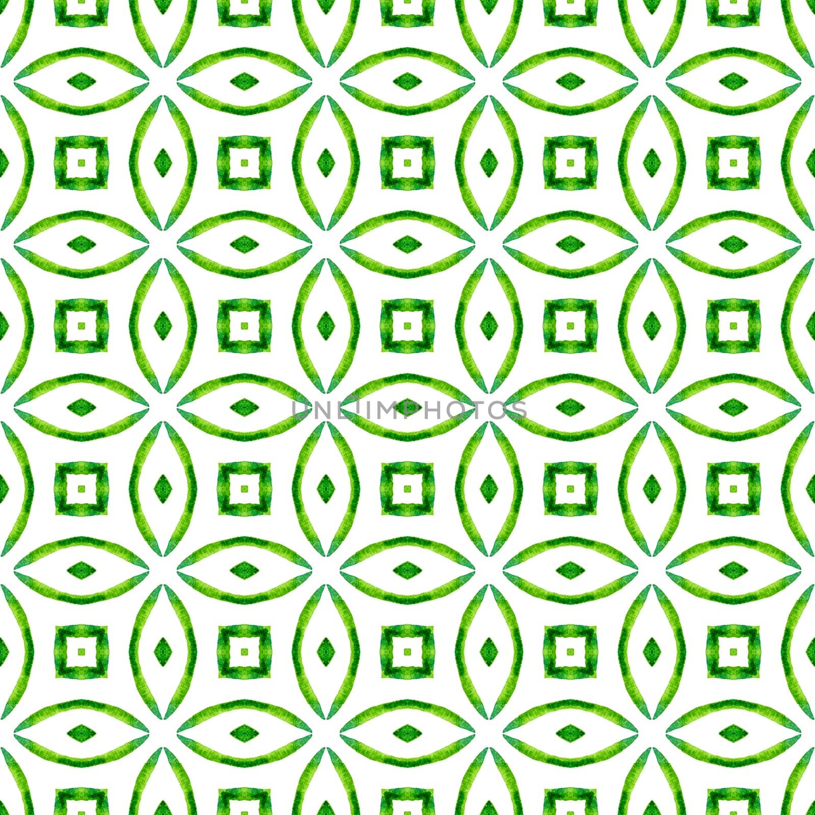Medallion seamless pattern. Green artistic boho chic summer design. Watercolor medallion seamless border. Textile ready symmetrical print, swimwear fabric, wallpaper, wrapping.
