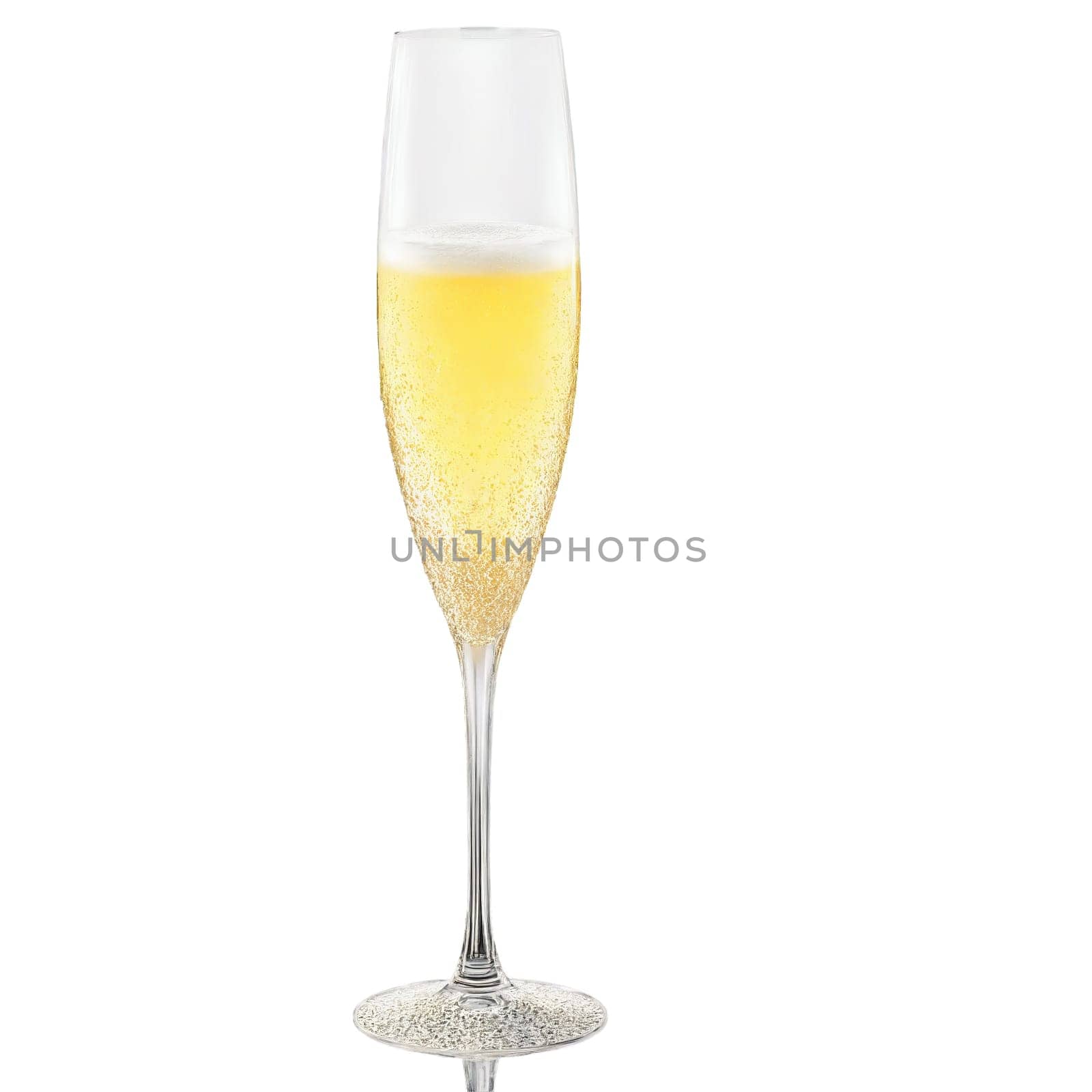 Nachtmann Supreme Champagne flute tall chimney shaped crystal bowl slender stem golden champagne catching the. Close-up wine glass, isolated on transparent background