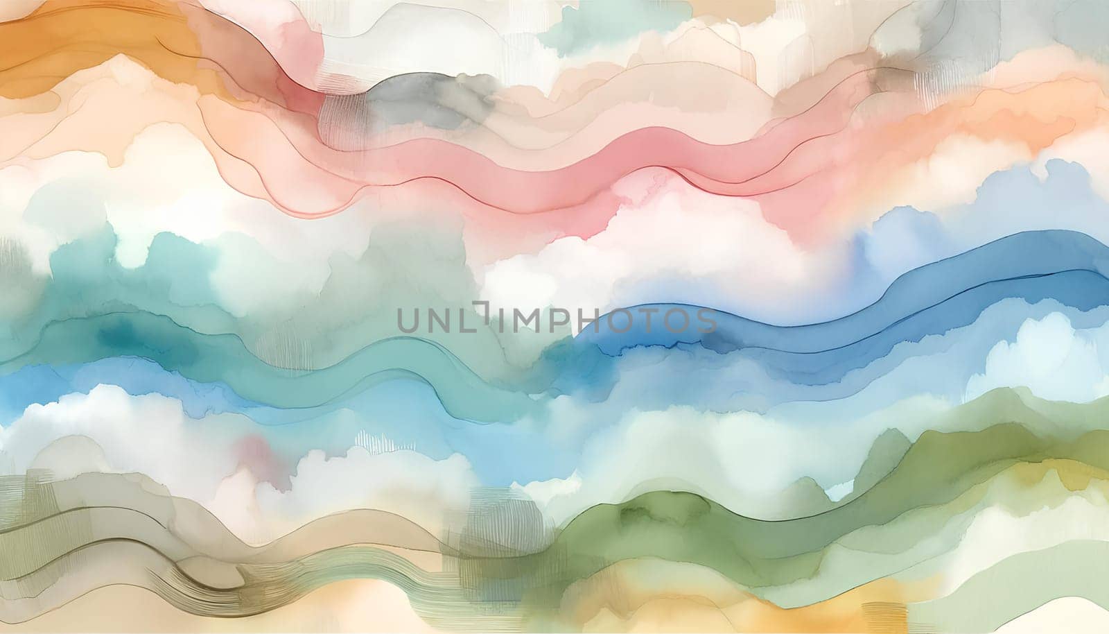 Horizontal background of pastel watercolor strokes, soft and delicate abstract pattern.