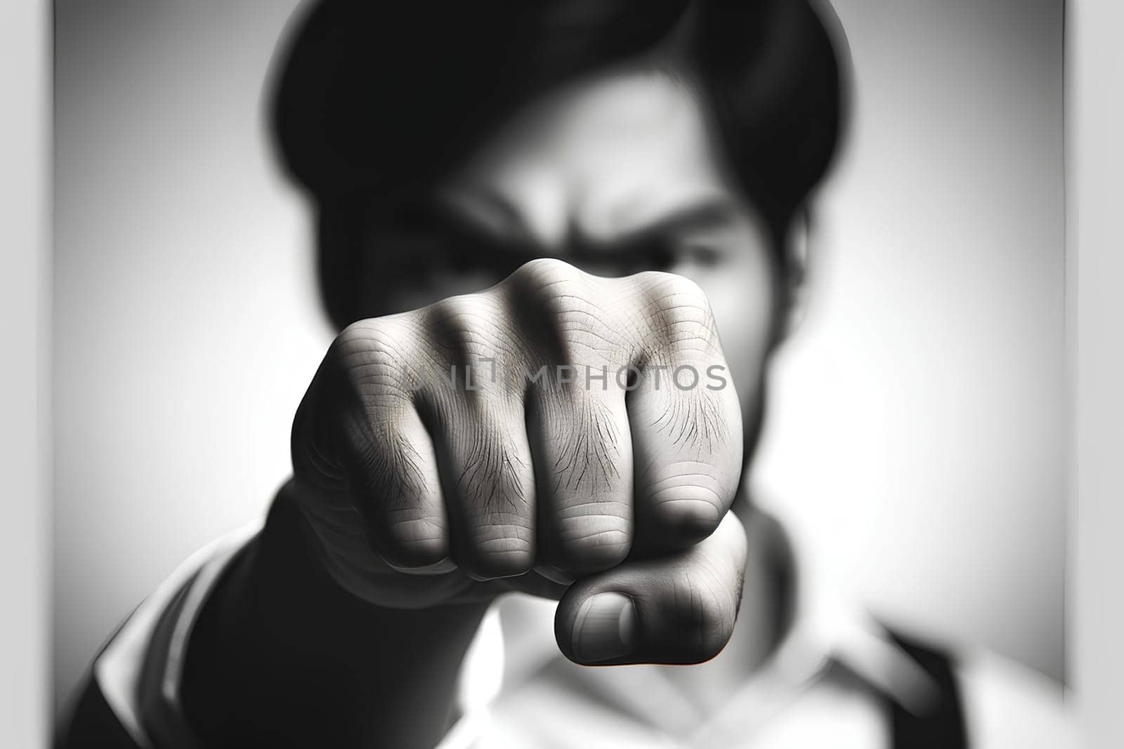 threatening male fist as a symbol of strength and aggression.